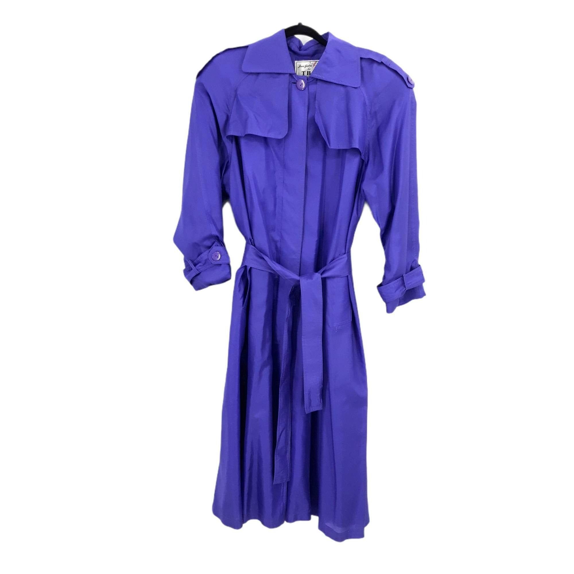 Vtg 80's Jean Galle Trench Silk Purple Sz L Belted Sailor