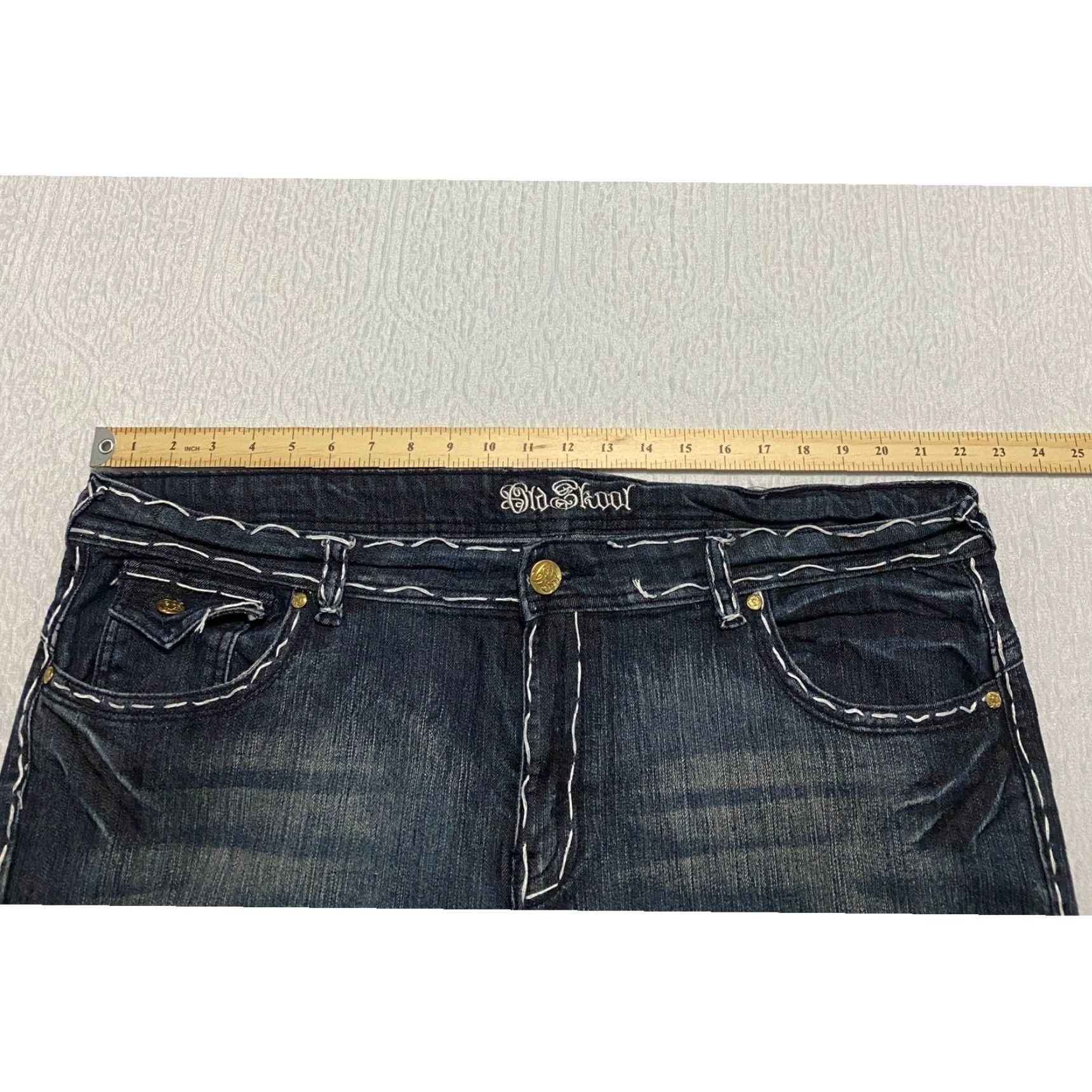 Denime Old Skool Jeans Bootcut Women Size 22W Plus 5-Pocket Dark Wash Denim Embellished Fleur Pockets Size 40" / US 18 - 6 Thumbnail