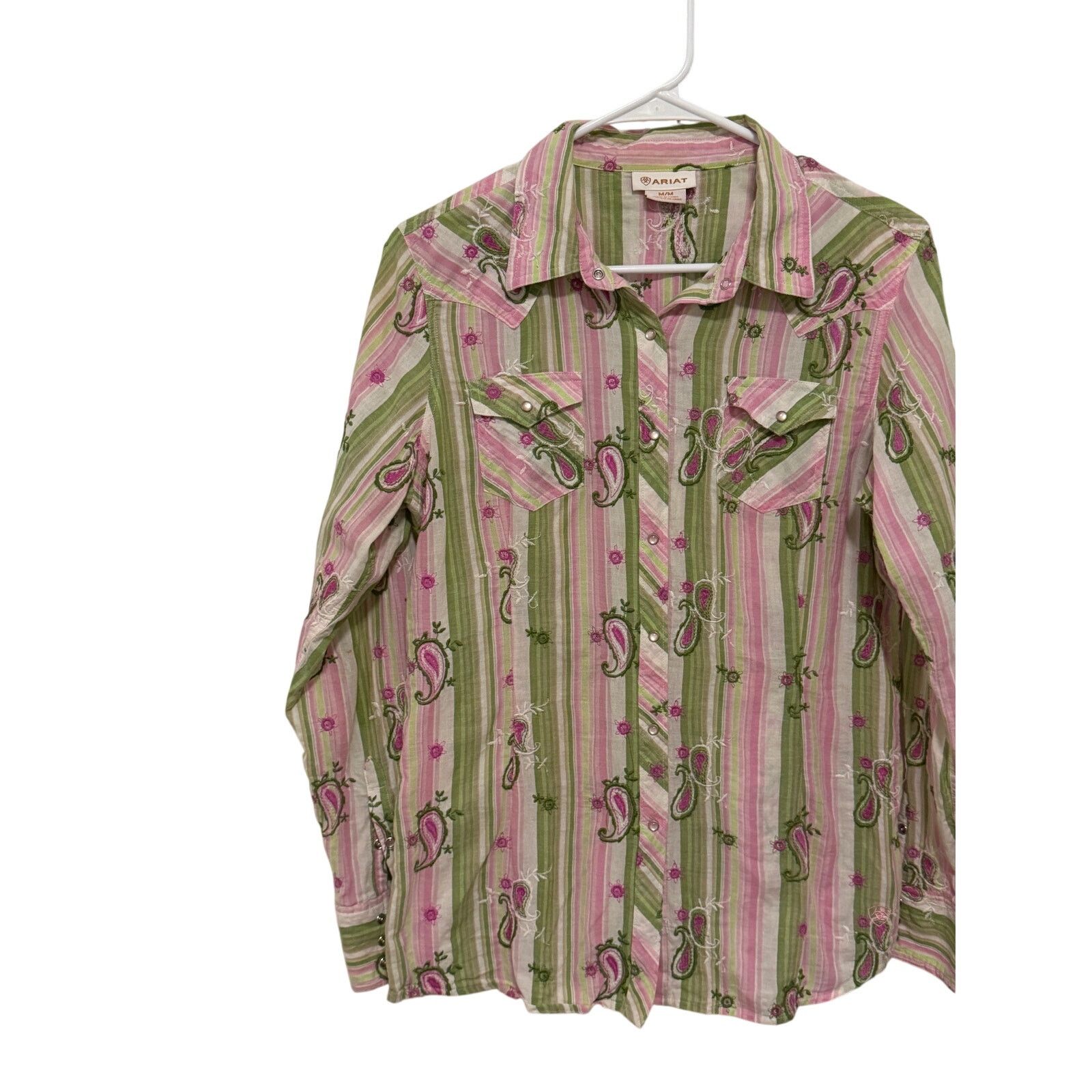 Ariat Ariat Pink Green Pearl Snap Long Sleeve Collar Paisley Shirt Size M / US 6-8 / IT 42-44 - 5 Thumbnail