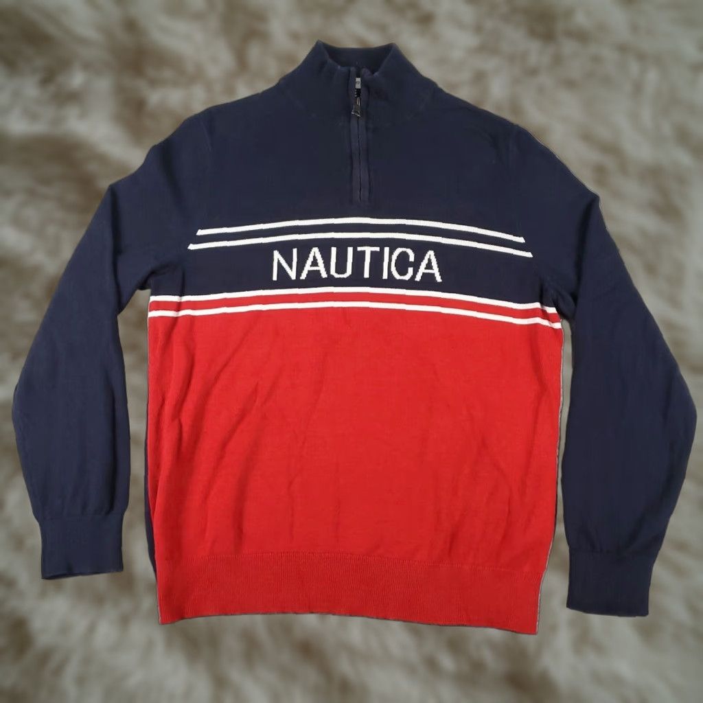 Nautica Nautica Mens Medium Red Cotton Blend Pullover Sweater 1/4 Zip Up Size US M / EU 48-50 / 2 - 1 Thumbnail