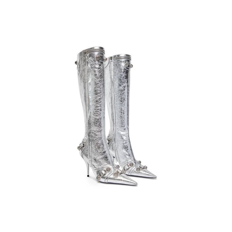Balenciaga o1srvl11e0426 Cagole 90mm Boots Metallized in Silver Size US 9 / IT 39 - 2 Thumbnail