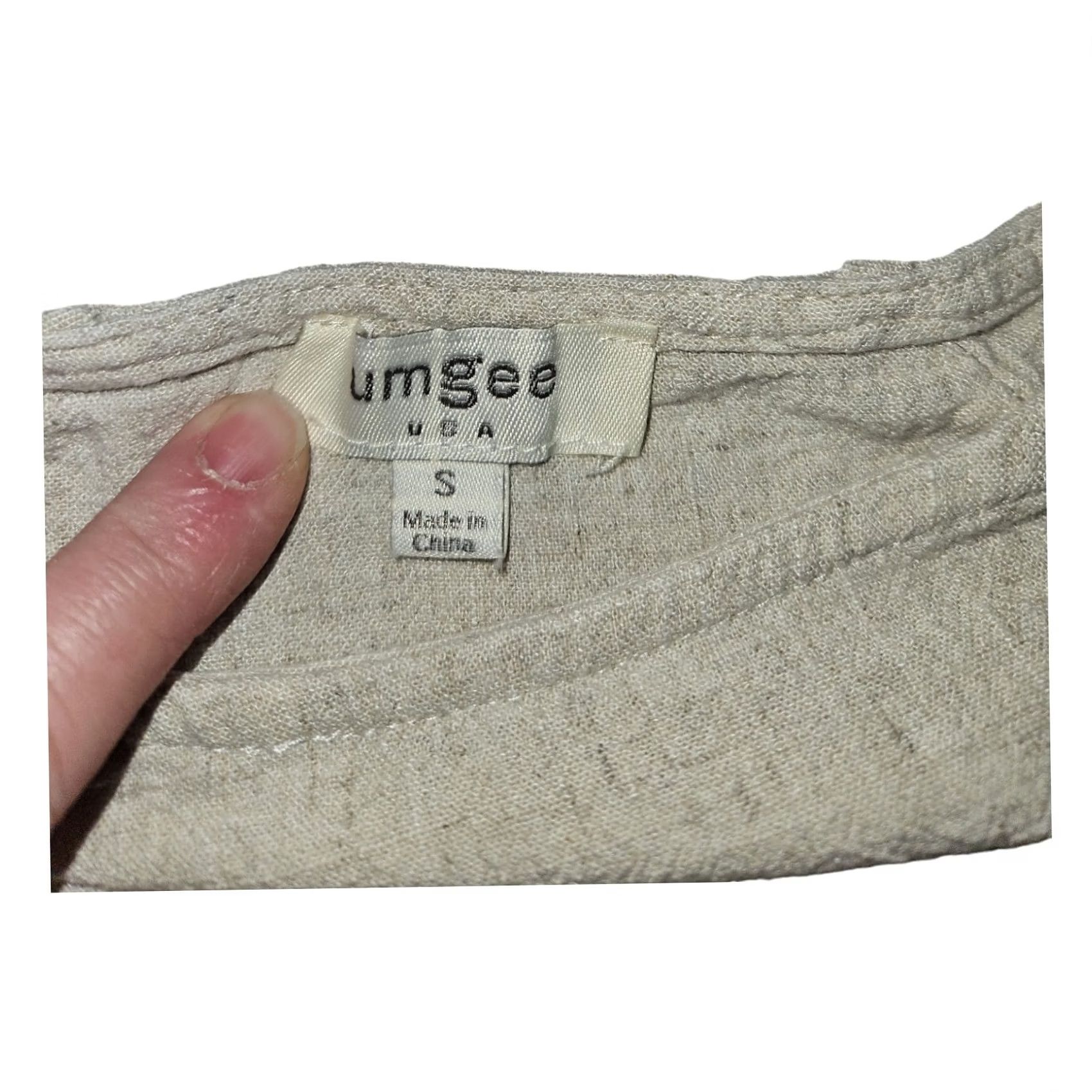 Vintage UMGEE Dress Small Cream Short Sleeve Tunic 55% Linen Casual Travel Women Size 28" / US 6 / IT 42 - 2 Thumbnail
