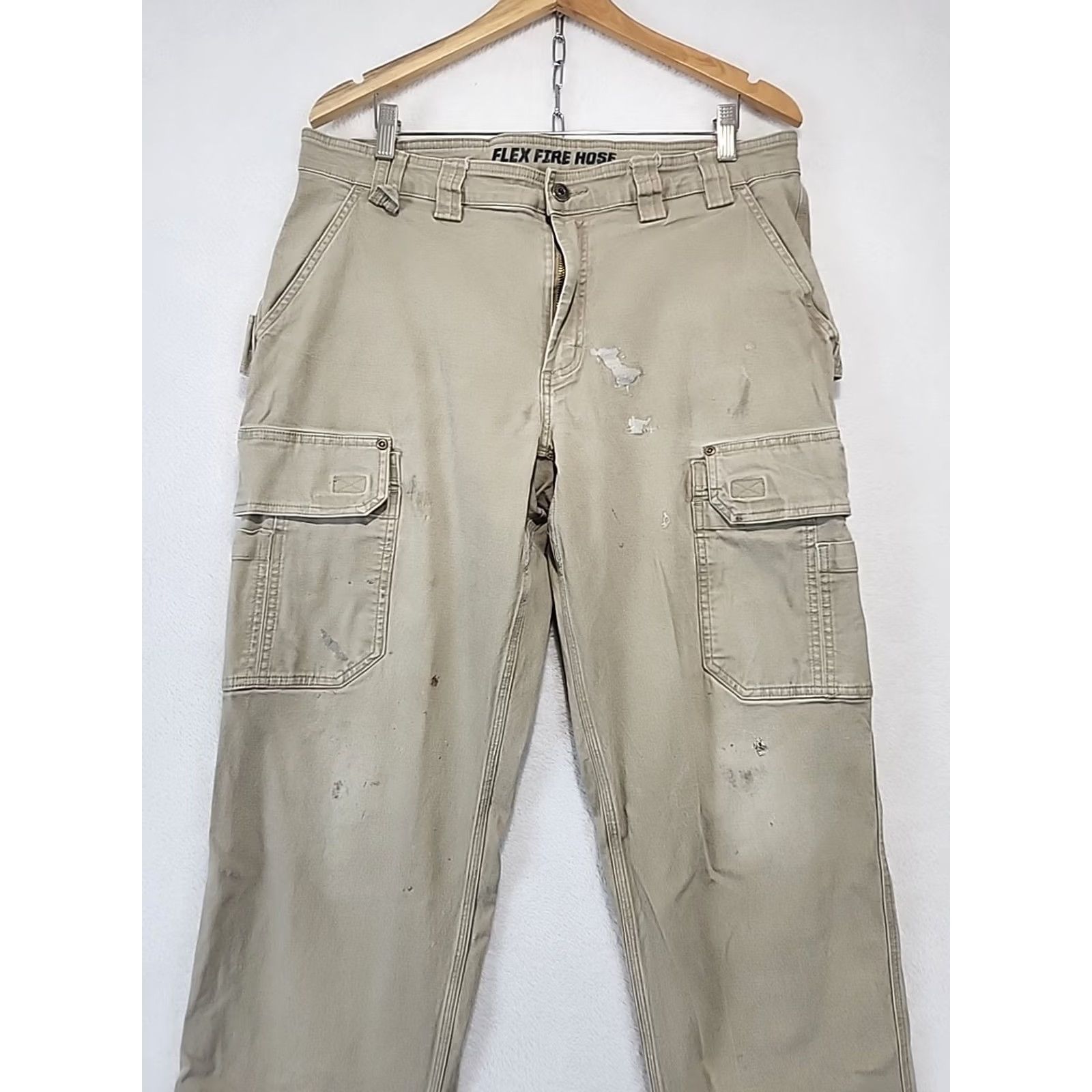 CO Duluth Trading Co Men's Pants 38x30 Flex Fire Hose Cargo Khaki Grunge Cotton Spandex Baggy? Size US 38 / EU 54 - 2 Thumbnail