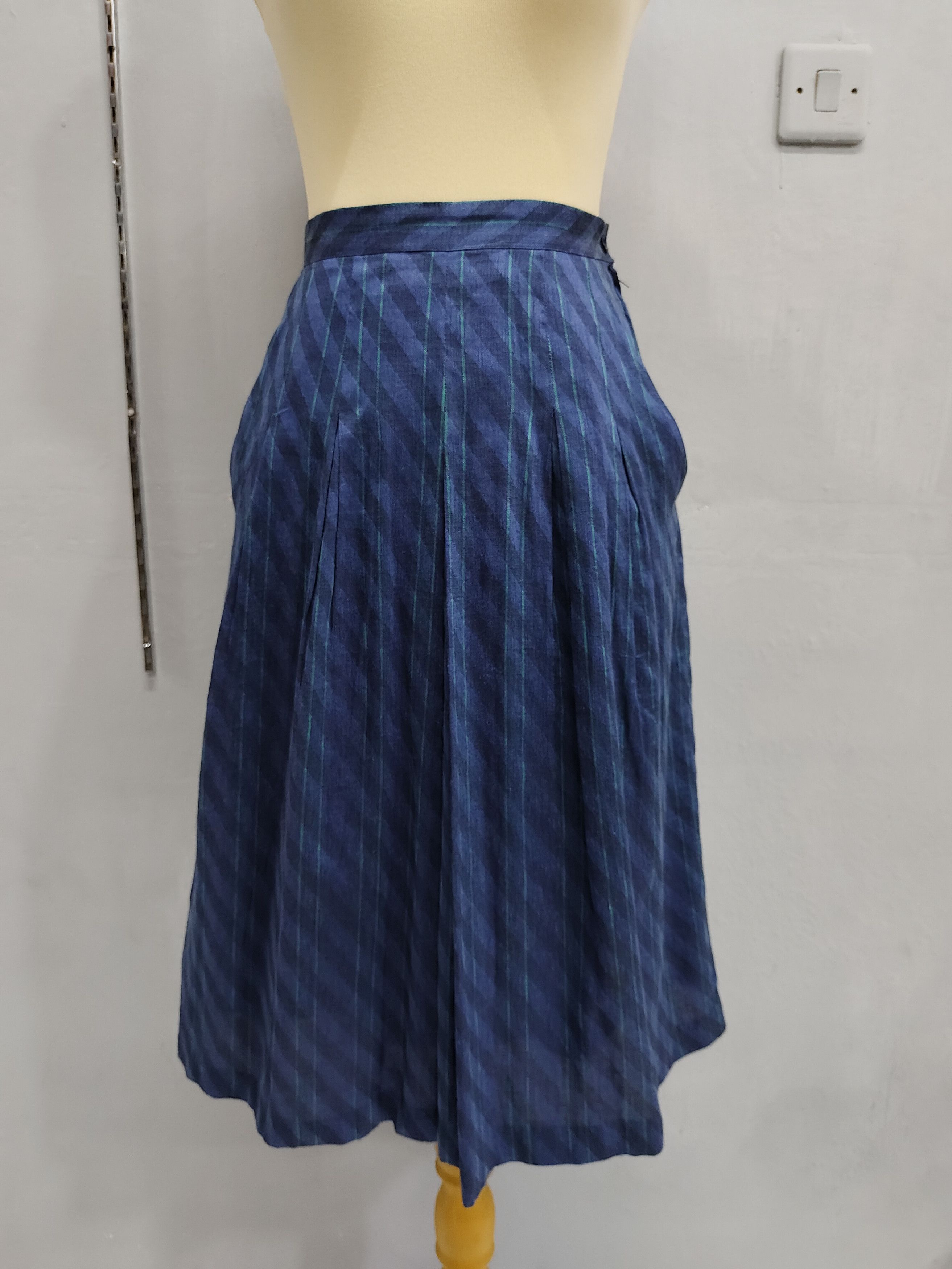 Vintage RARE 🇮🇹 Vtg 80s Franco Ferraro Striped Midi Skirt Size 27" / US 4 / IT 40 - 2 Thumbnail