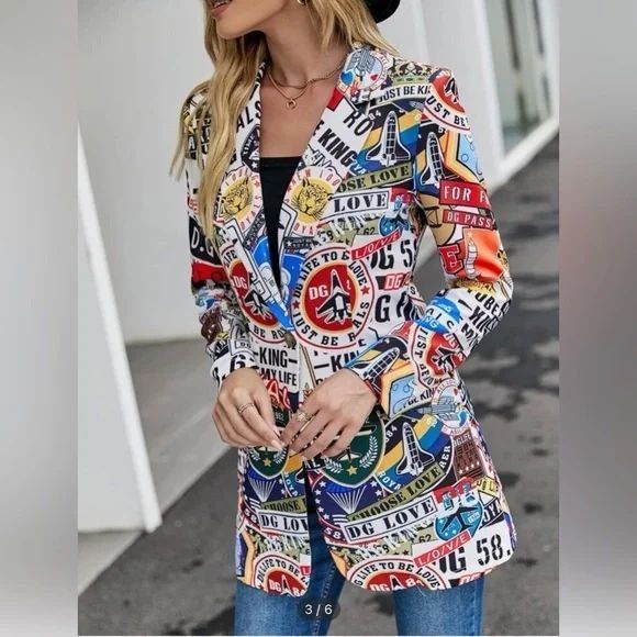 Other Retro Graphic Print Blazer Jacket Size M Multicolor Pop Art Size M / US 6-8 / IT 42-44 - 14 Thumbnail