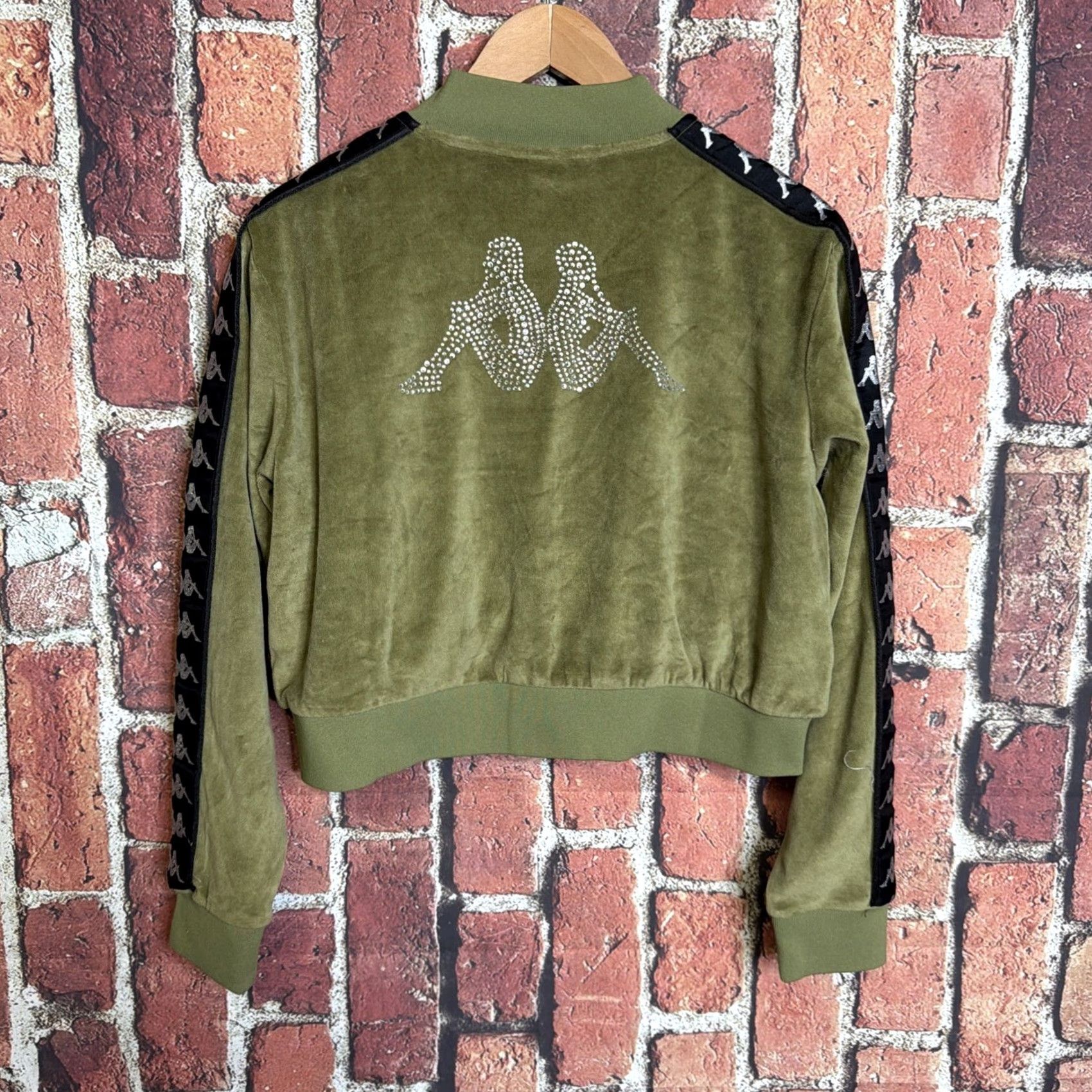 Kappa Kappa Jacket Womens Large Green Track Zip Logo Tape Sleeve Cropped Velour Size L / US 10 / IT 46 - 3 Thumbnail