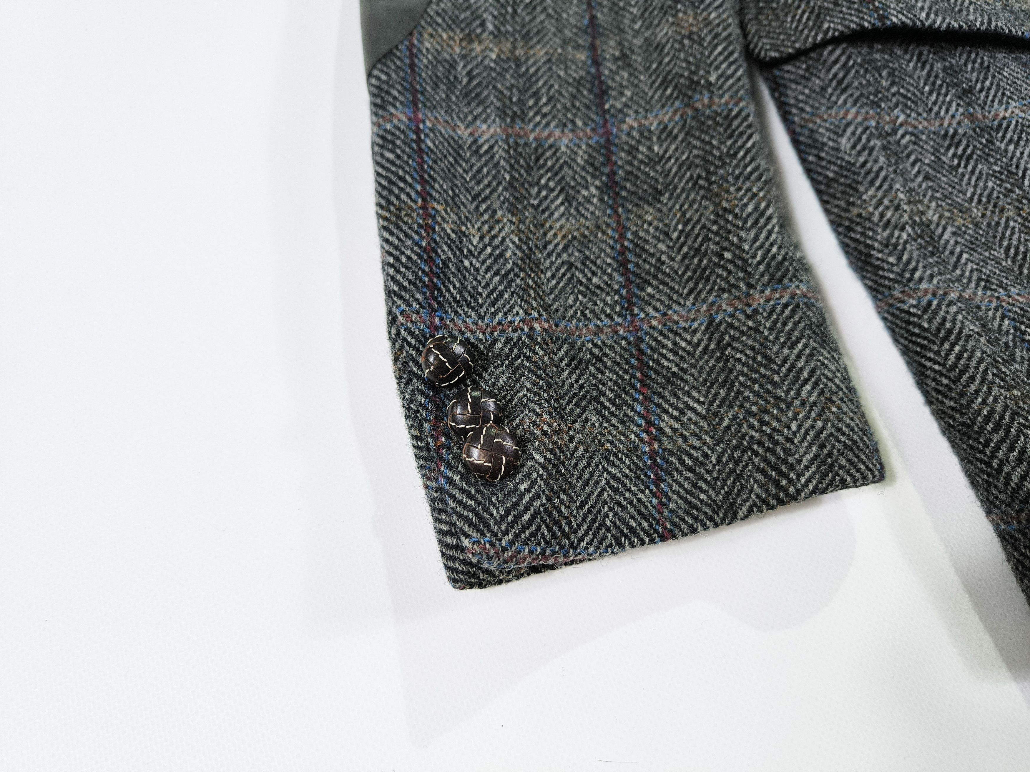 Harris Tweed Barutti Harris Tweed Elbow Patches Herringbone Wool Blazer Size 44R - 5 Thumbnail