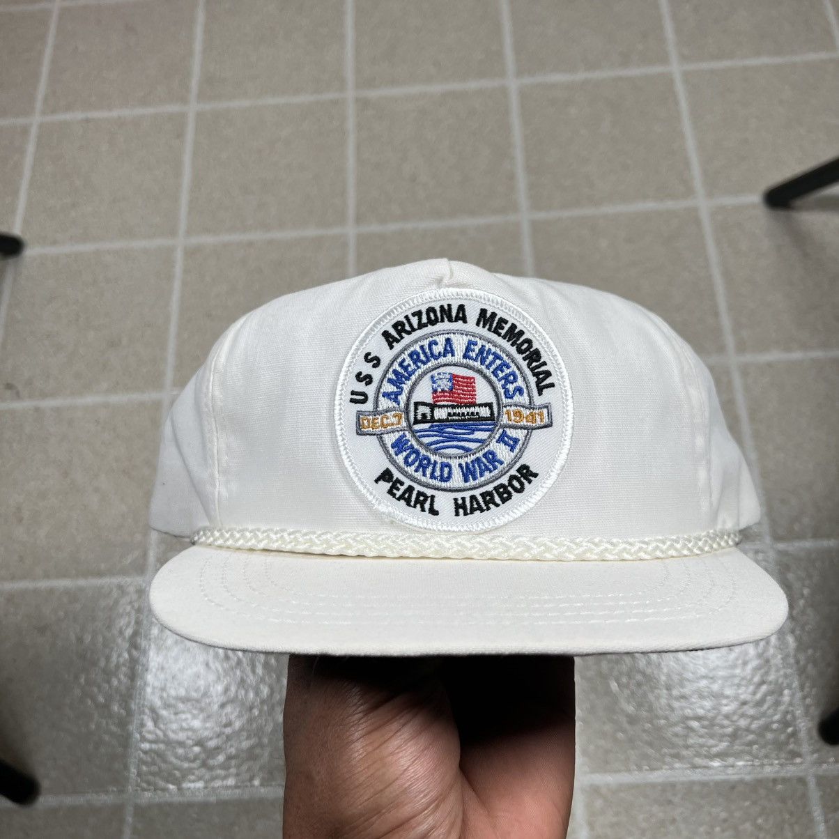 Vintage Pearl Harbor Snapback Hat Cap White WWII USS Arizona Patch Size ONE SIZE - 1 Thumbnail