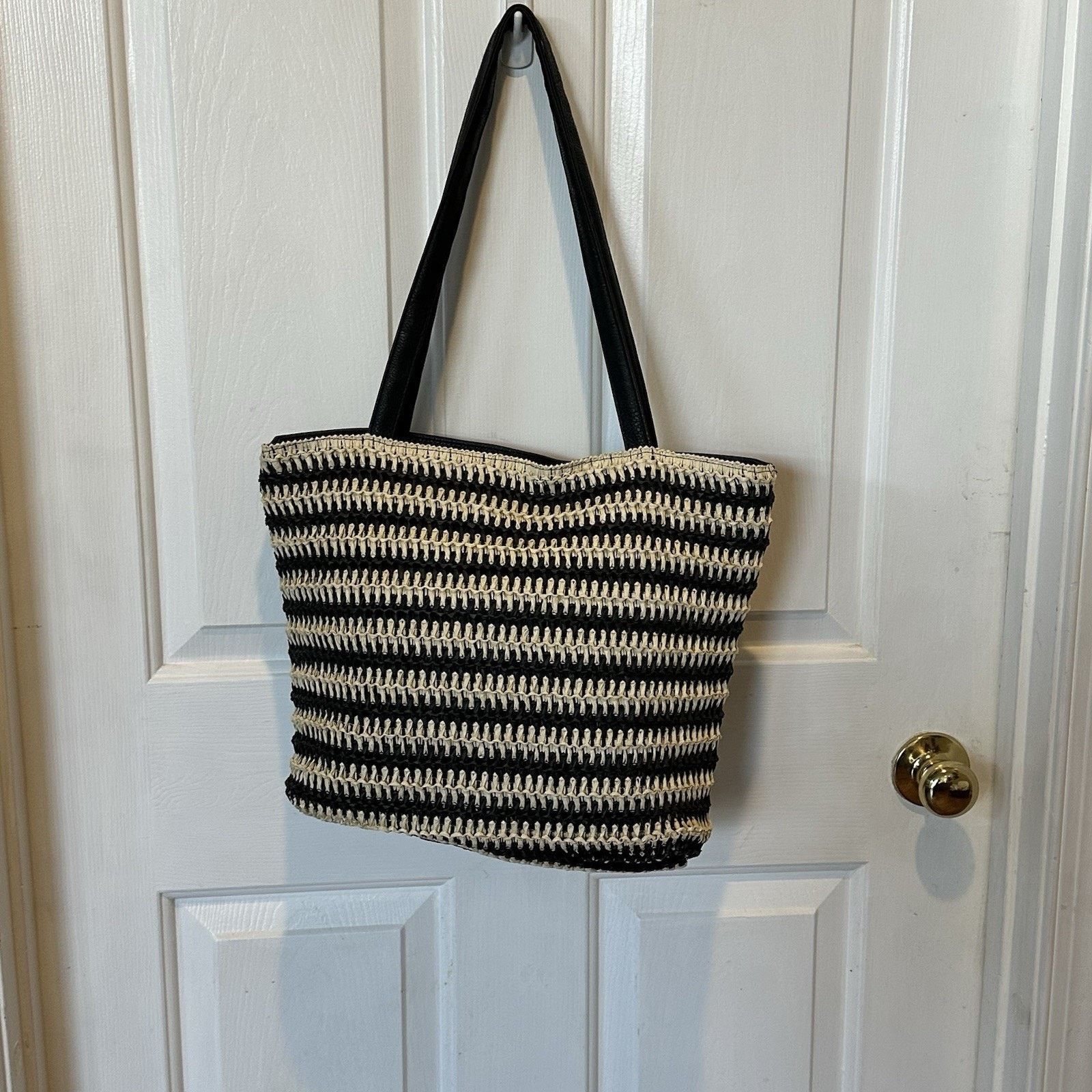 Beverly Hills Polo Club Beverly Hills Polo Club Tan & Black Woven Tote Size ONE SIZE - 9 Thumbnail
