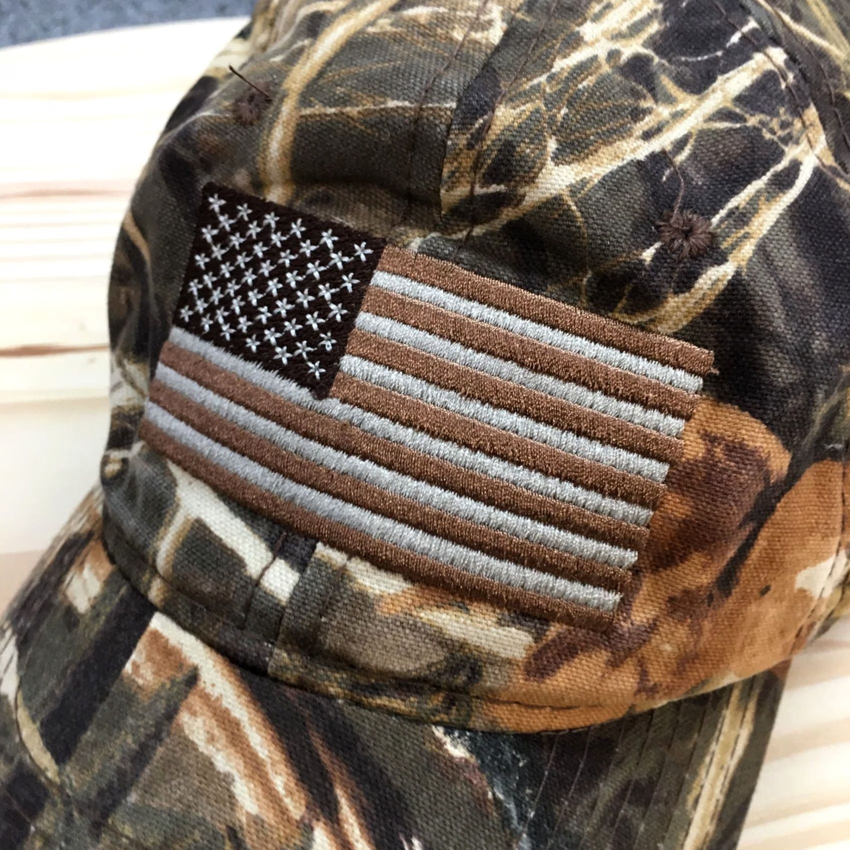 Vintage Outdoor America Flag Baseball Cap Hat Mens Brown Camo OS Adjustable Curved Brim Size ONE SIZE - 4 Thumbnail