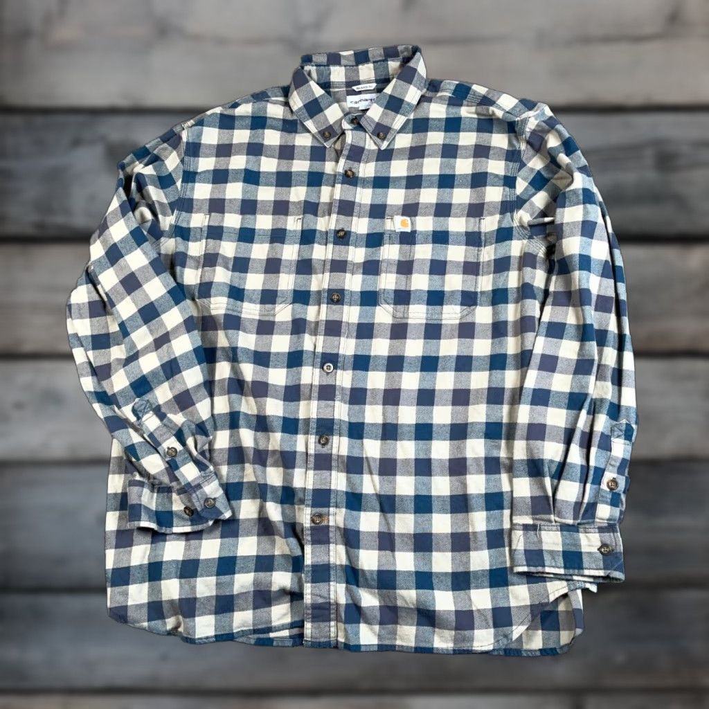 Carhartt Carhartt Relaxed Fit Flannel Shirt Adult XL Gray Plaid Lightweight Cotton Blend Mens Size US XL / EU 56 / 4 - 1 Thumbnail