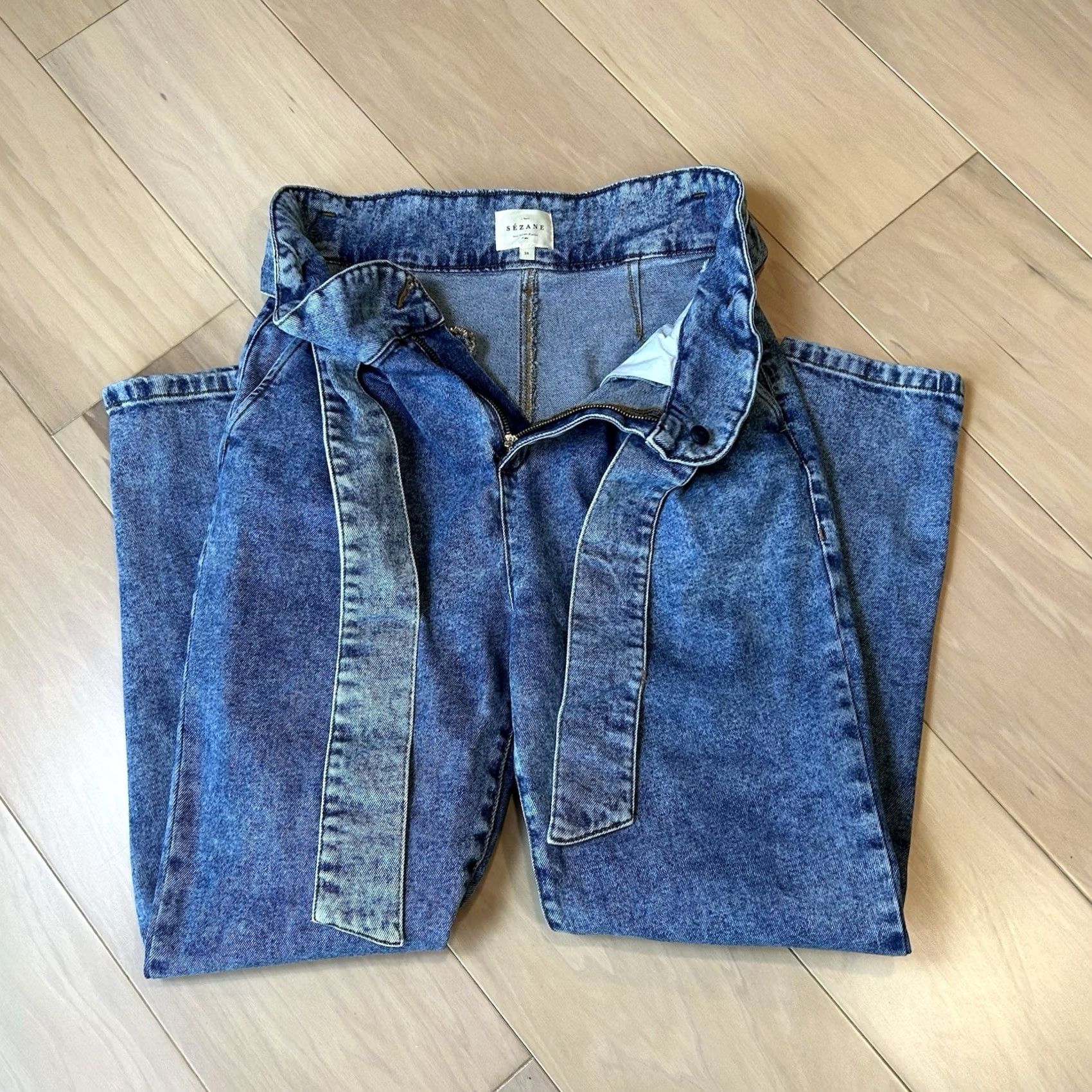 Vintage VINTAGE: No Sézane Austin Trousers Blue Denim Paperbag Tie Waist Women FR 38 Jeans Slim? No Size 26" / US 2 / IT 38 - 5 Thumbnail