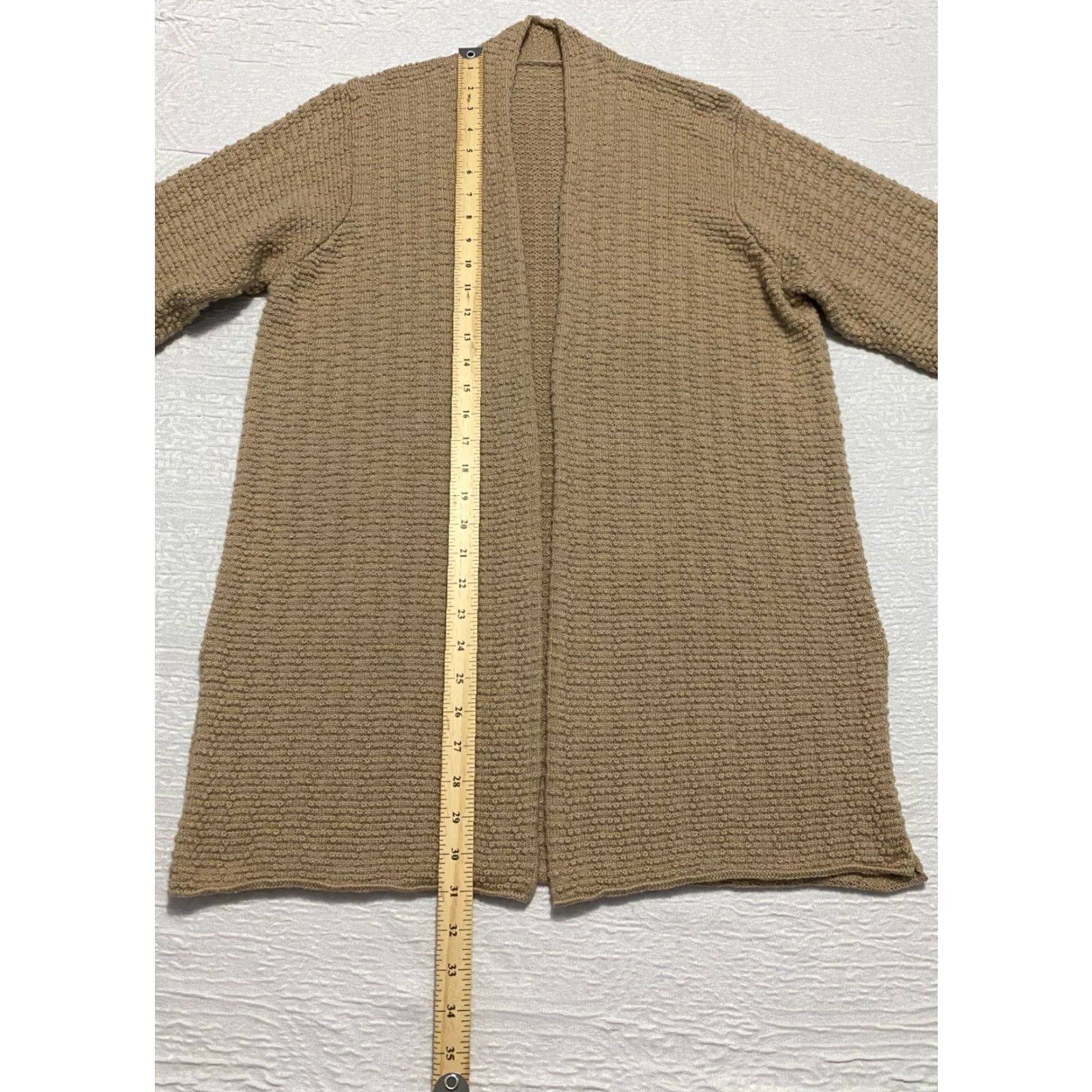 Vintage VINTAGE Merino Wool Knit Cardigan Open Front Side Slit Tan Beige Italian Yarn Women XL Brown Size XL / US 12-14 / IT 48-50 - 6 Thumbnail