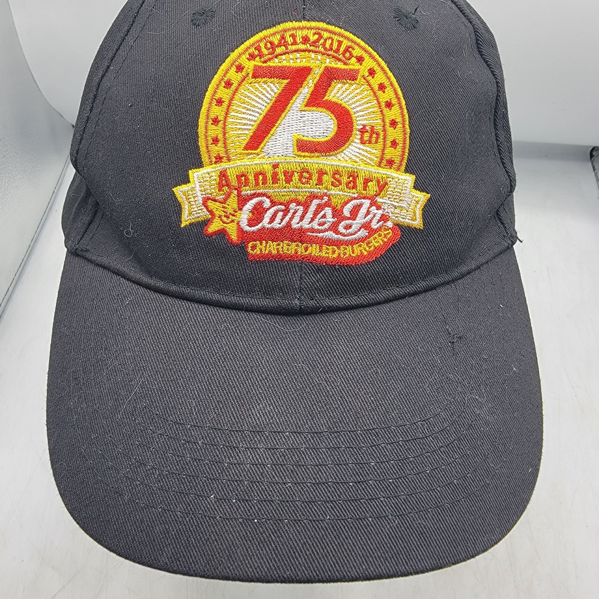 Other Carls Jr 75th Anniversary Adults Black Baseball Hat Cap Adju Size ONE SIZE - 5 Thumbnail