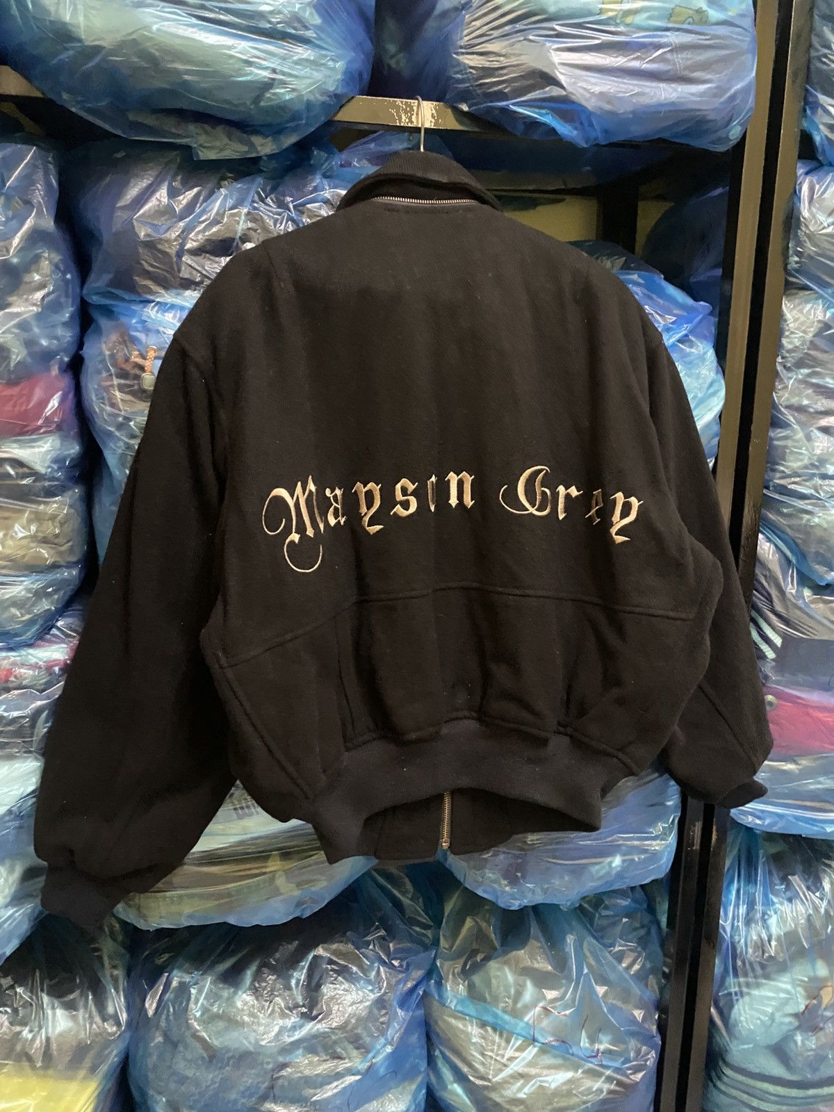 Japanese Brand VINTAGE MAISON GREY IS DESIGN EMBROIDERED LOGO WOOL BOMBER Size US L / EU 52-54 / 3 - 8 Thumbnail