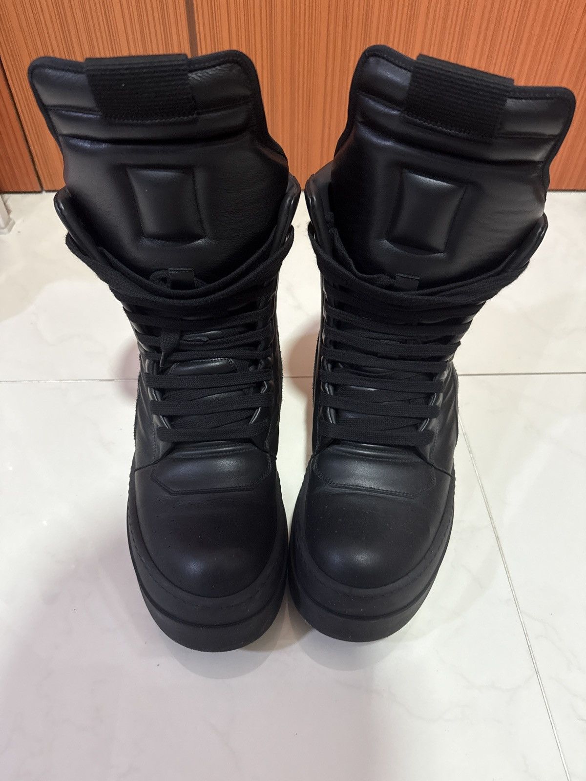 靴 rick owens Hollywood Mega Geobasket Rick Owens Mega Geobasket レザーシューズ | ブラウン | FARFETCH JP