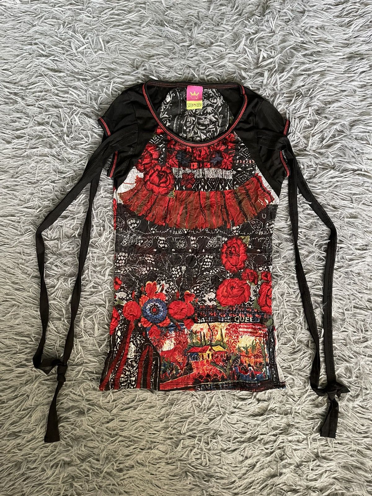 SAVE THE QUEEN セイブザクイーン パワーネット 異素材 y2k Save the Queen Y2K vintage mesh JPG style bondage t-shirt