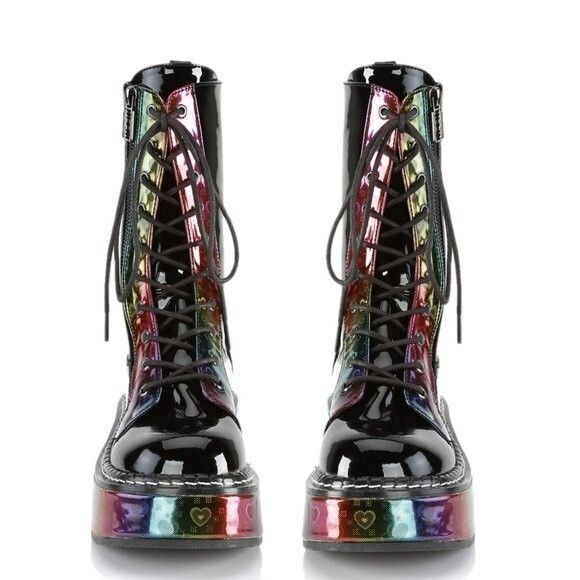 Other Size 7 New Emily 350 2" Rainbow Platform Mid Calf Black Goth Size US 7 / IT 37 - 2 Thumbnail