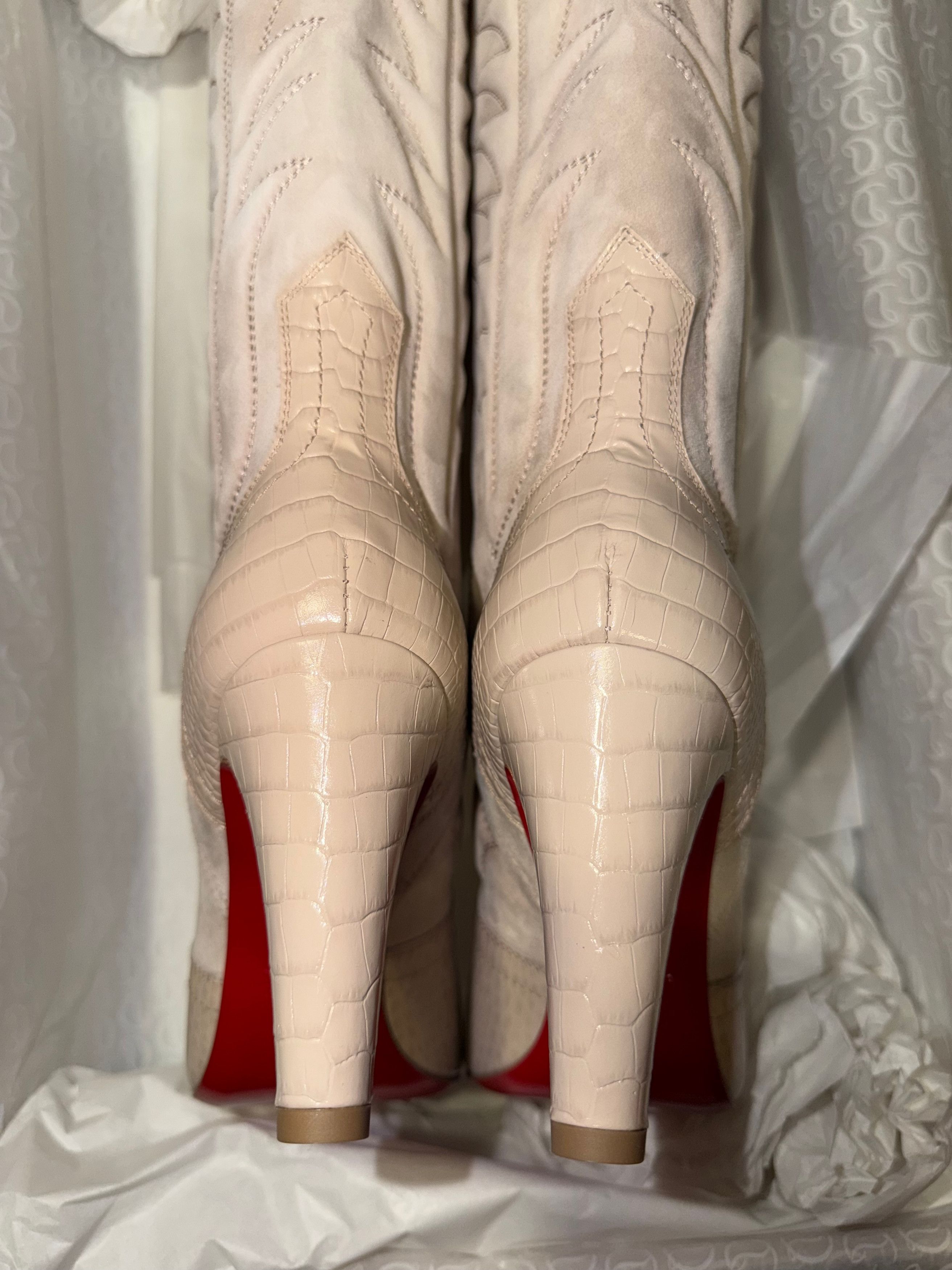 Christian Louboutin Santia Botta 85 Pearl Beige Western Knee High Heel Boot 38 Size US 8 / IT 38 - 18 Thumbnail