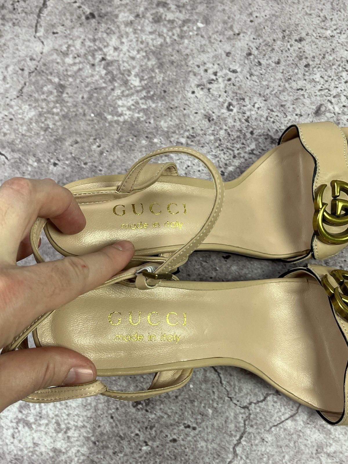 Gucci Gucci Marmont Block Heel Sandals Beige Leather GG Logo🇮🇹Heels Size US 8 / IT 38 - 7 Thumbnail