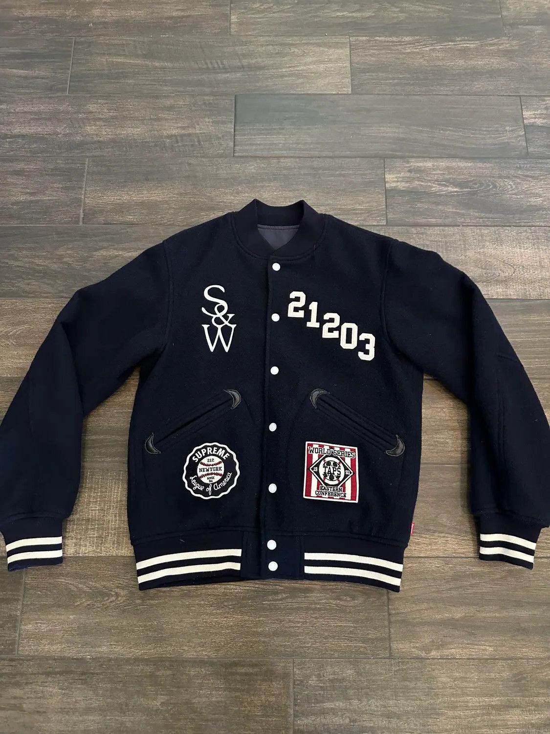 Supreme WTAPS x Supreme FW09 Reversible Varsity Jacket Navy | Grailed