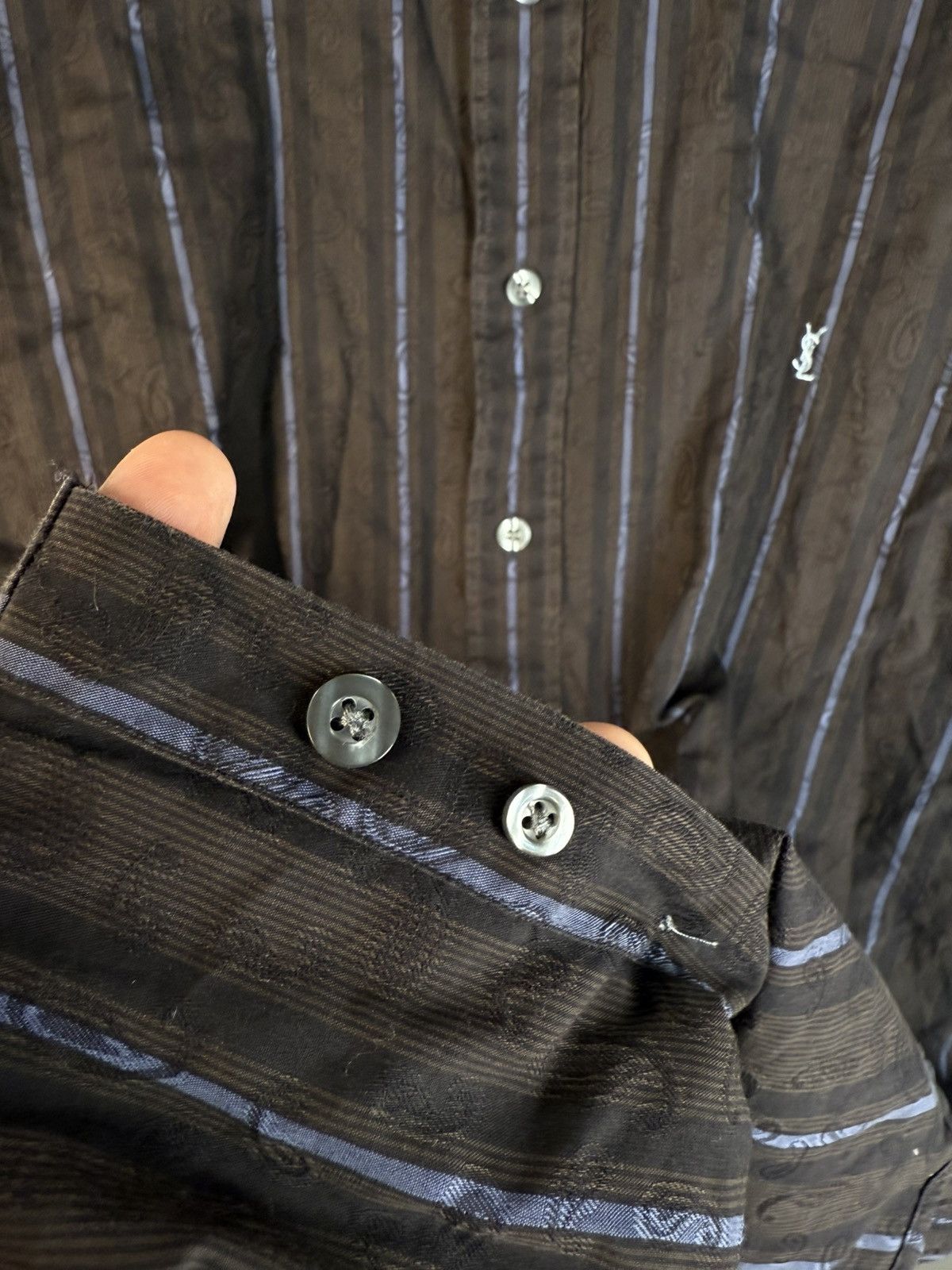 Yves Saint Laurent Paisley YSL Shirt Brown Button up Vintage Collar Dress y2k Size US L / EU 52-54 / 3 - 17 Thumbnail