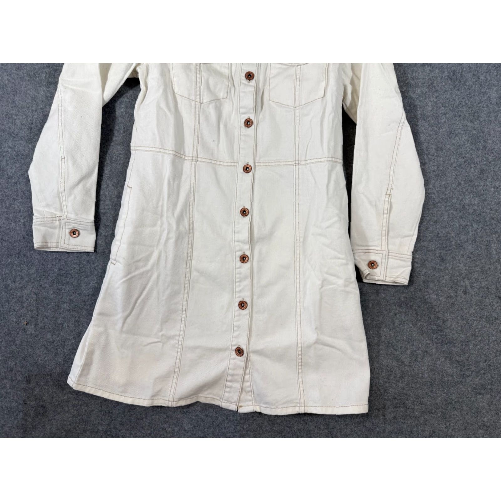 Frye Denim Mini Dress Womens M Ivory Long Sleeve Button Front Pockets NWOT