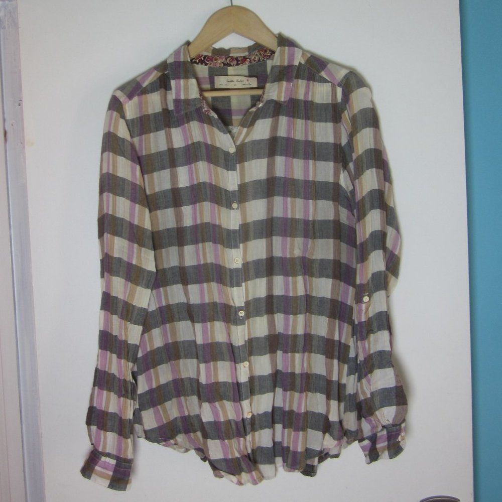 Anthony Sinclair Isabella Sinclair Attay Button Up Shirt Size L Lace Back Plaid Roll Tab Sleeve Size L / US 10 / IT 46 - 8 Thumbnail