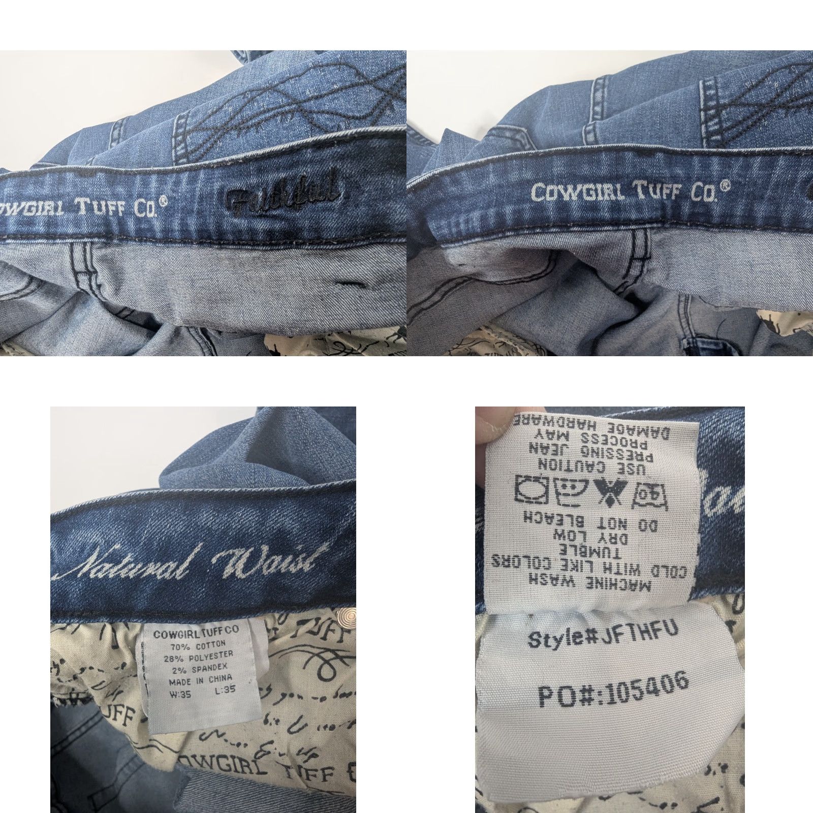 CO Cowgirl Tuff Co Jeans Womens 35x35 Faithful Natural Waist Western Distressed Jeans Size 24" / US 00 / IT 34 - 10 Thumbnail