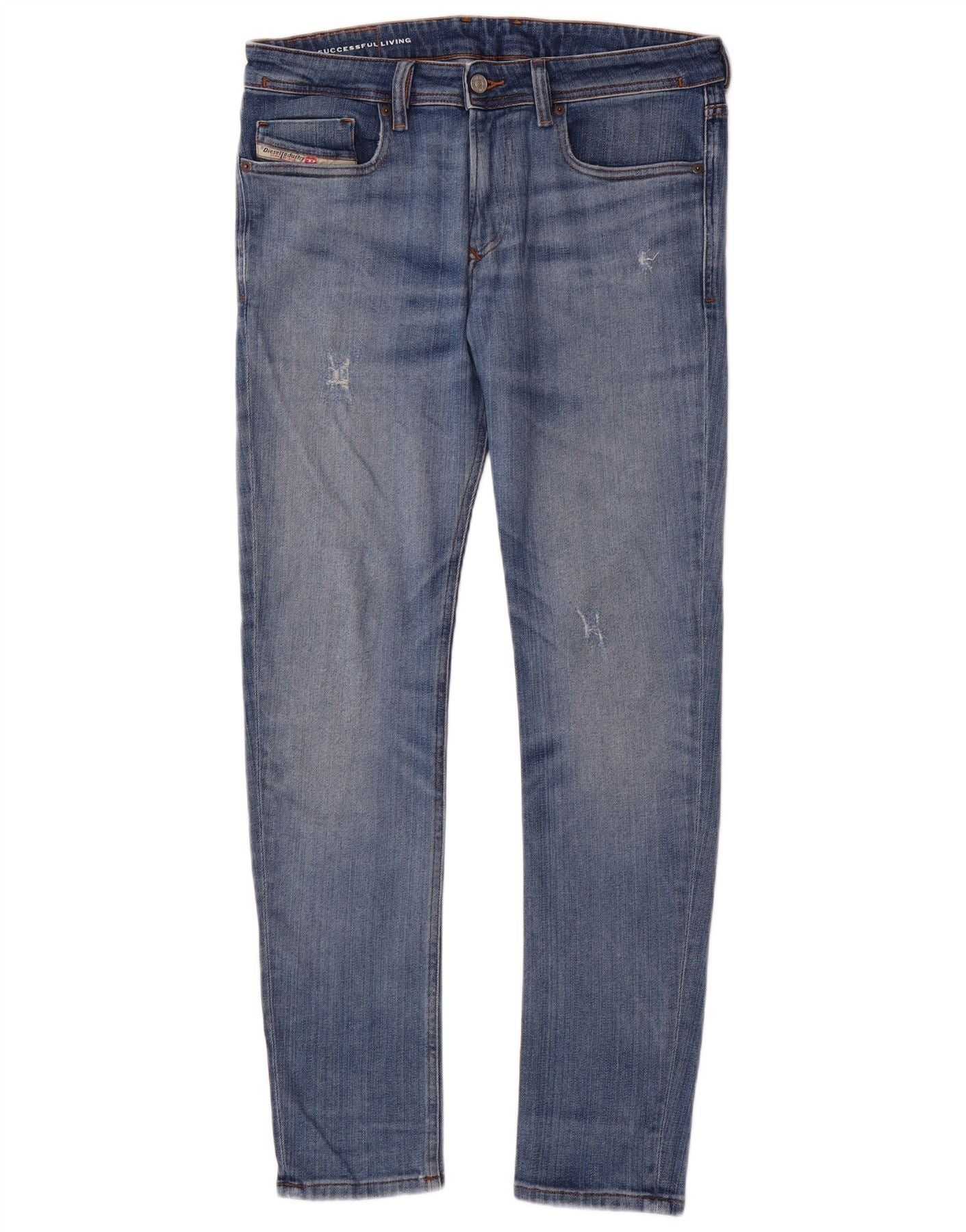 Diesel Mens Distressed Slim Jeans W32 L32 Blue Cotton Size US 32 / EU 48 - 1 Thumbnail