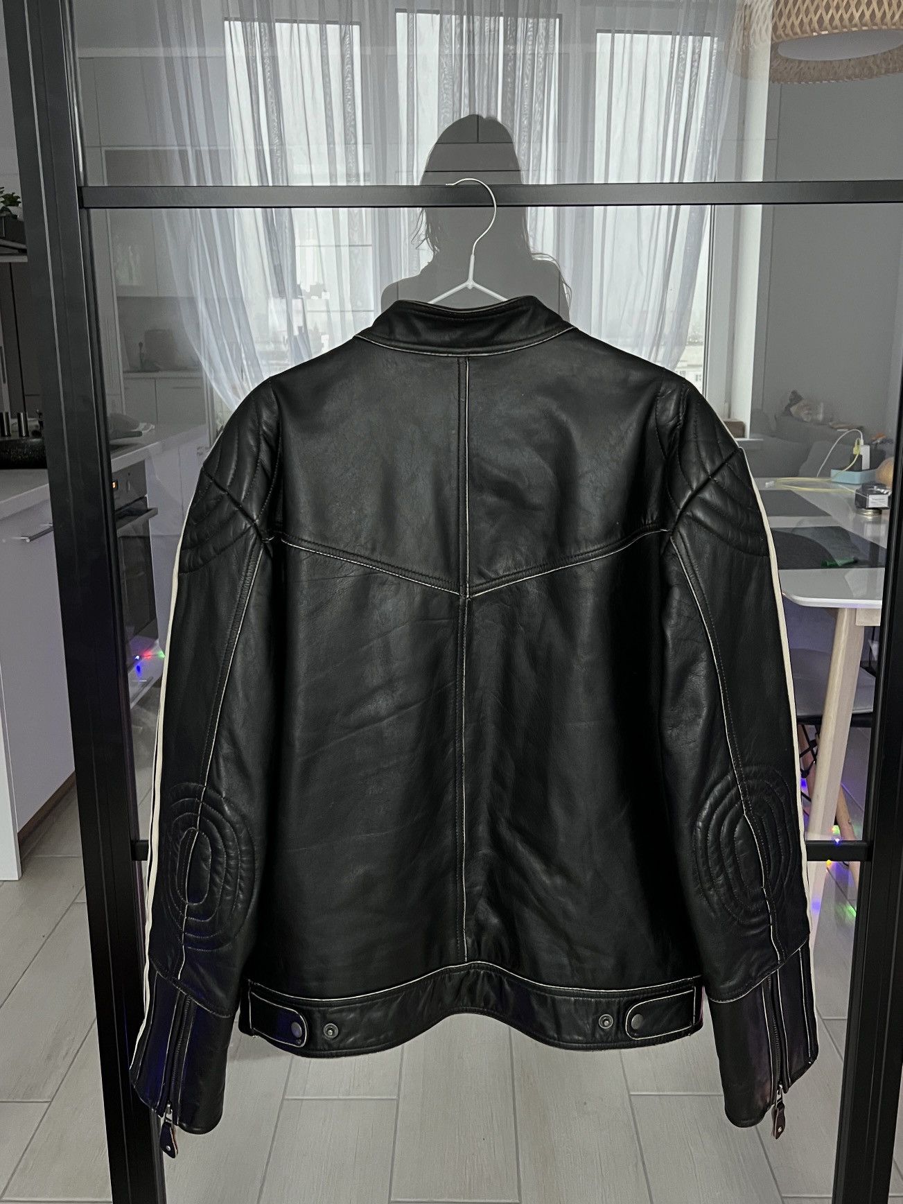 Hysteric Glamour Balenciaga x Adidas Style Cropped Stripes Leather Jacket Size US M / EU 48-50 / 2 - 6 Thumbnail