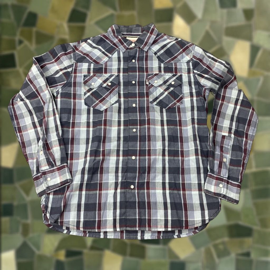 Levi's VINTAGE Levi's Shirt Mens Small Blue Plaid Western Pearl Snap Sawtooth Pockets Cowboy Size US S / EU 44-46 / 1 - 1 Thumbnail