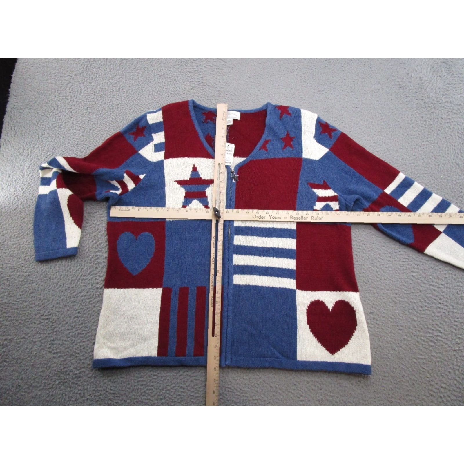 Vintage **VTG CJ Checkered Patriotic Women's 1X Cardigan** User: VTG CJ Checkered Patriotic Women's Size 1X Cardigan Size XL / US 12-14 / IT 48-50 - 6 Thumbnail