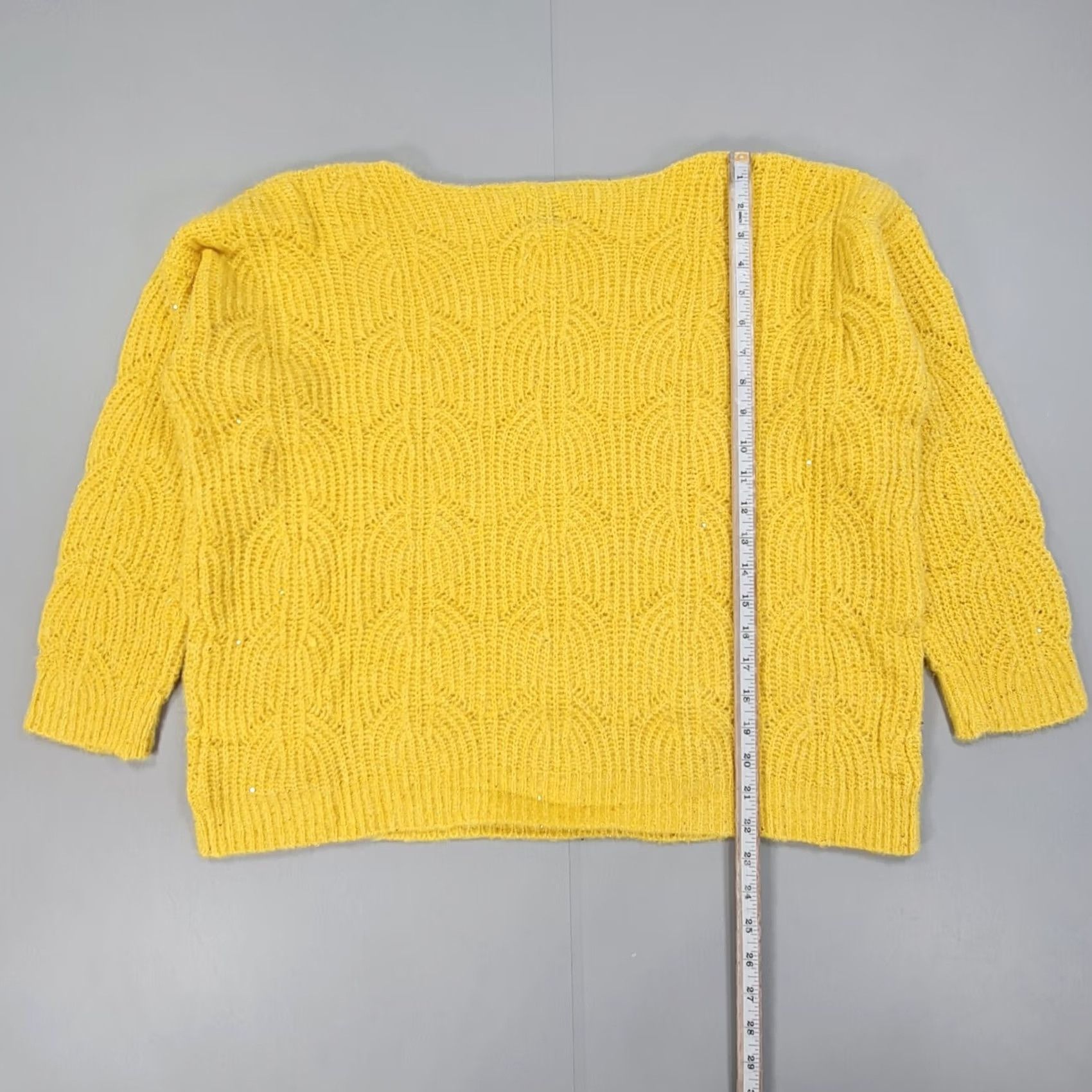 Vintage Yumi Jumper Yellow Medium Knit Pullover Sweater Wool-Free Waffle-Knit Long Sleeve Boat Neck Womens Regular Knit Pullover Casual 90s (if applicable) Size M / US 6-8 / IT 42-44 - 6 Thumbnail