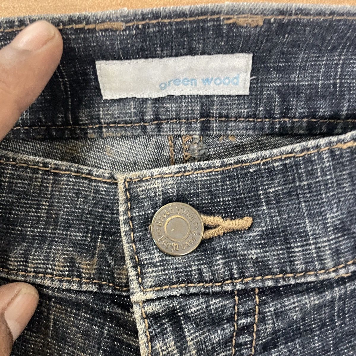 Japanese Brand Vintage Green Wood Baggy Denim Size 29" - 5 Thumbnail
