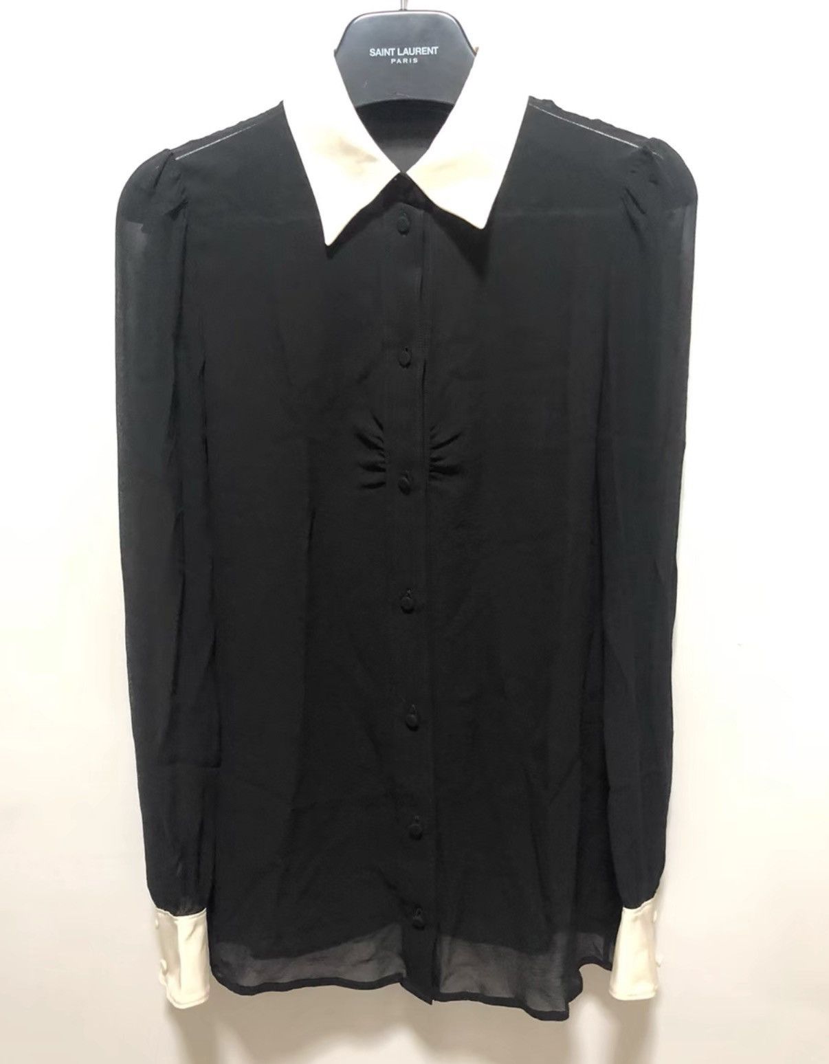 Saint Laurent Paris Saint Laurent 15SS Black/White Peak Lapel Sheer Silk Shirt Size US XS / EU 42 / 0 - 1 Thumbnail