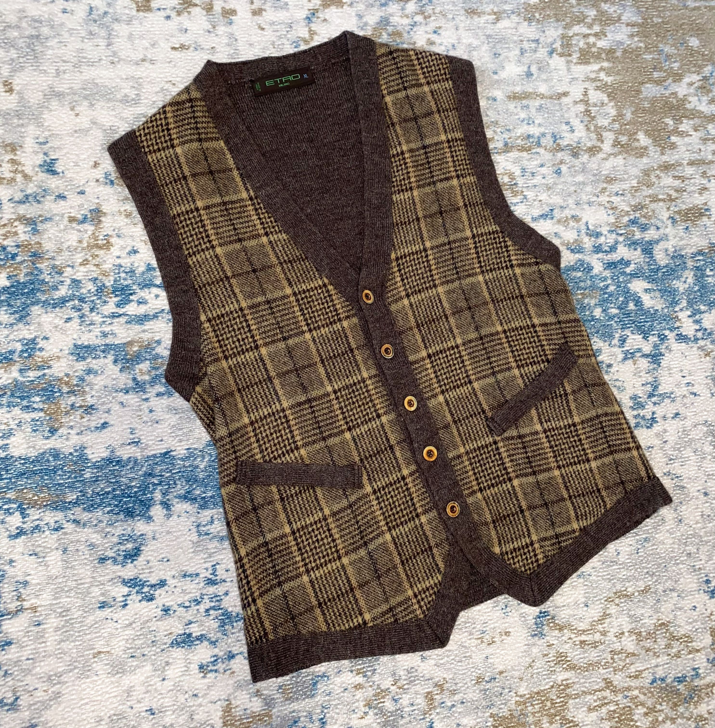 Etro Etro Milano Virgin Wool & Alpaca Vest with Checkered Pattern Size L / US 10 / IT 46 - 9 Thumbnail