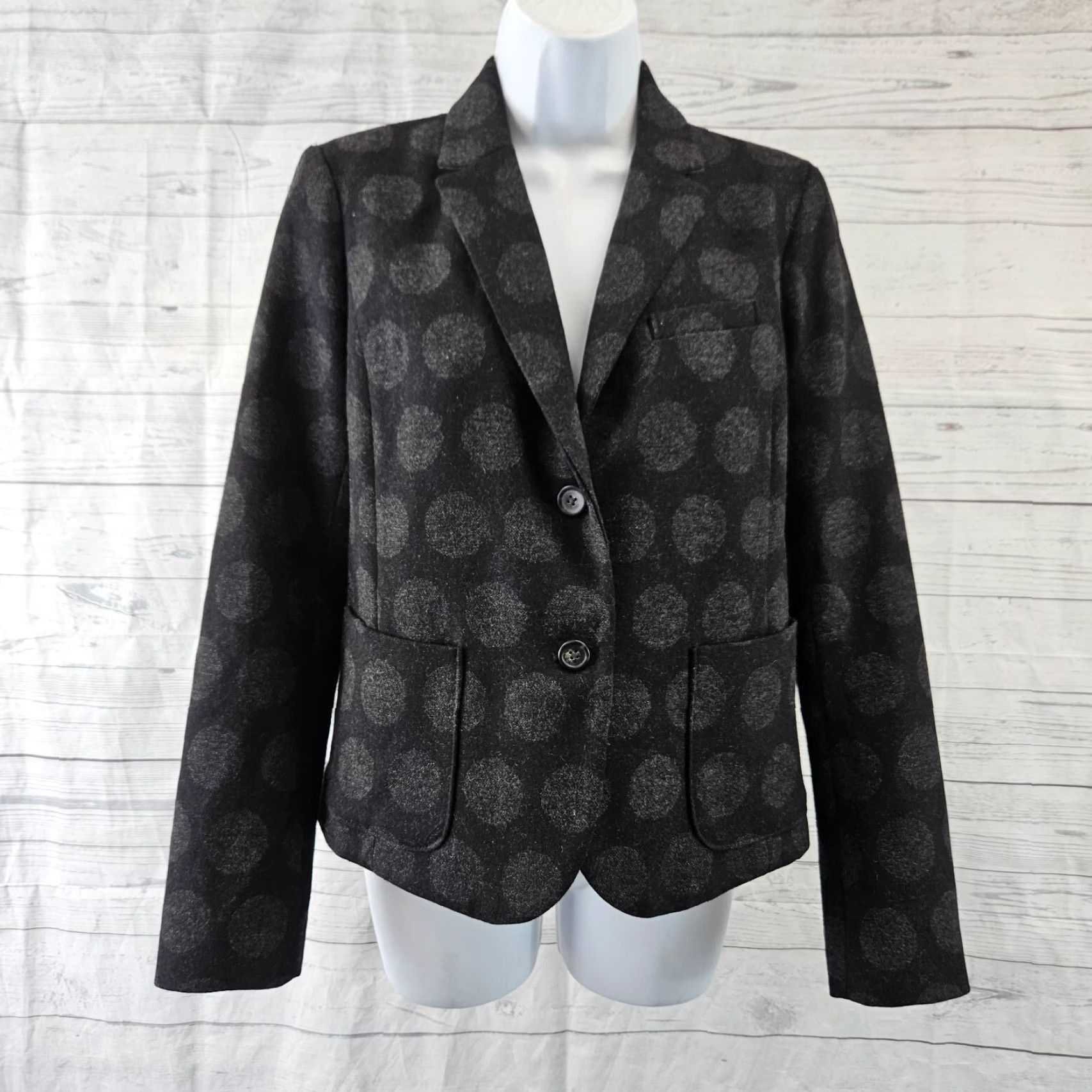 Gap Gap Blazer Womens Academy Size 4 Black Wool Blend 2 Button Polka Dot Jacket Size S / US 4 / IT 40 - 2 Thumbnail