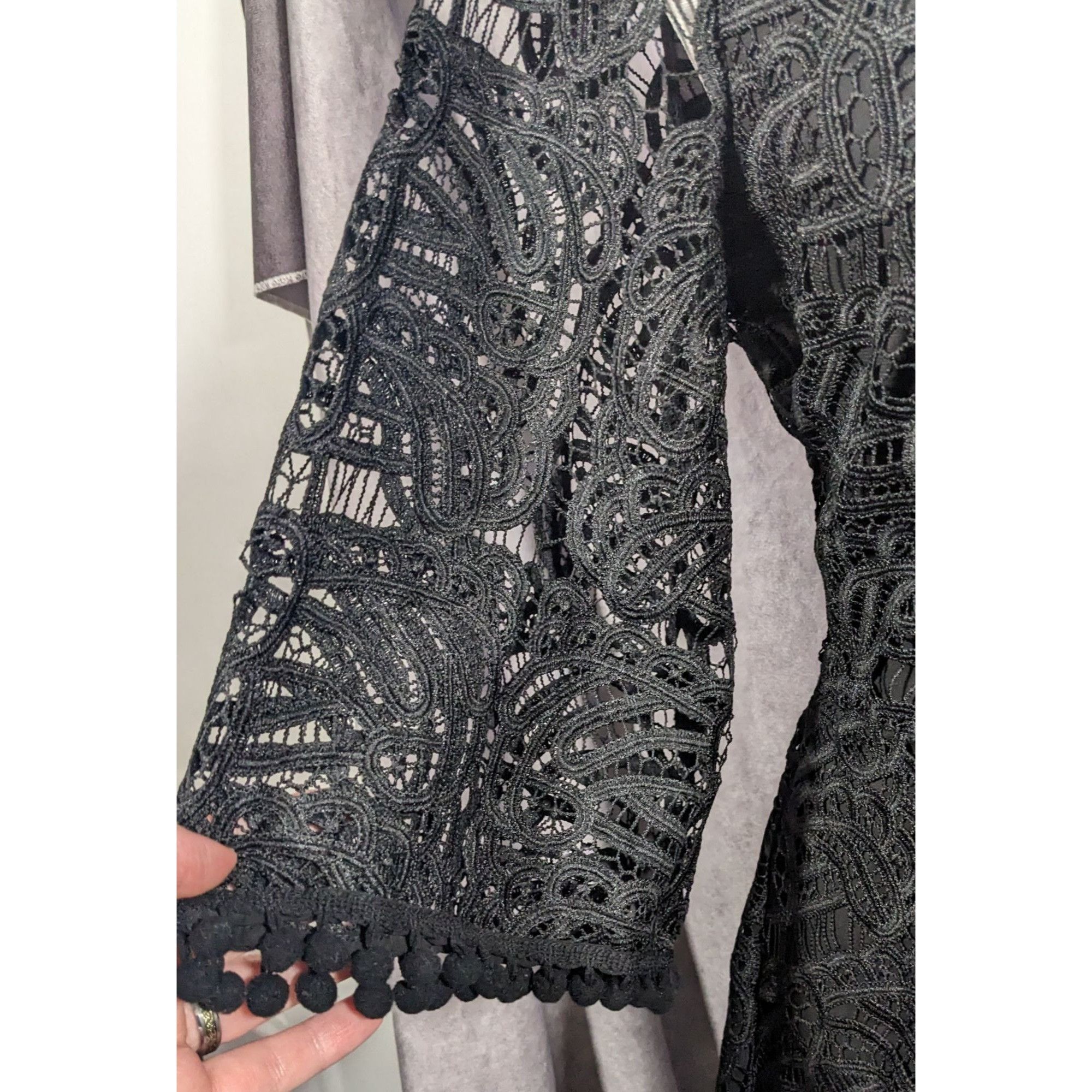 Other Tularosa Gothic Coal Black Lace Bell Sleeve Tie Front Dress Size M / US 6-8 / IT 42-44 - 9 Thumbnail