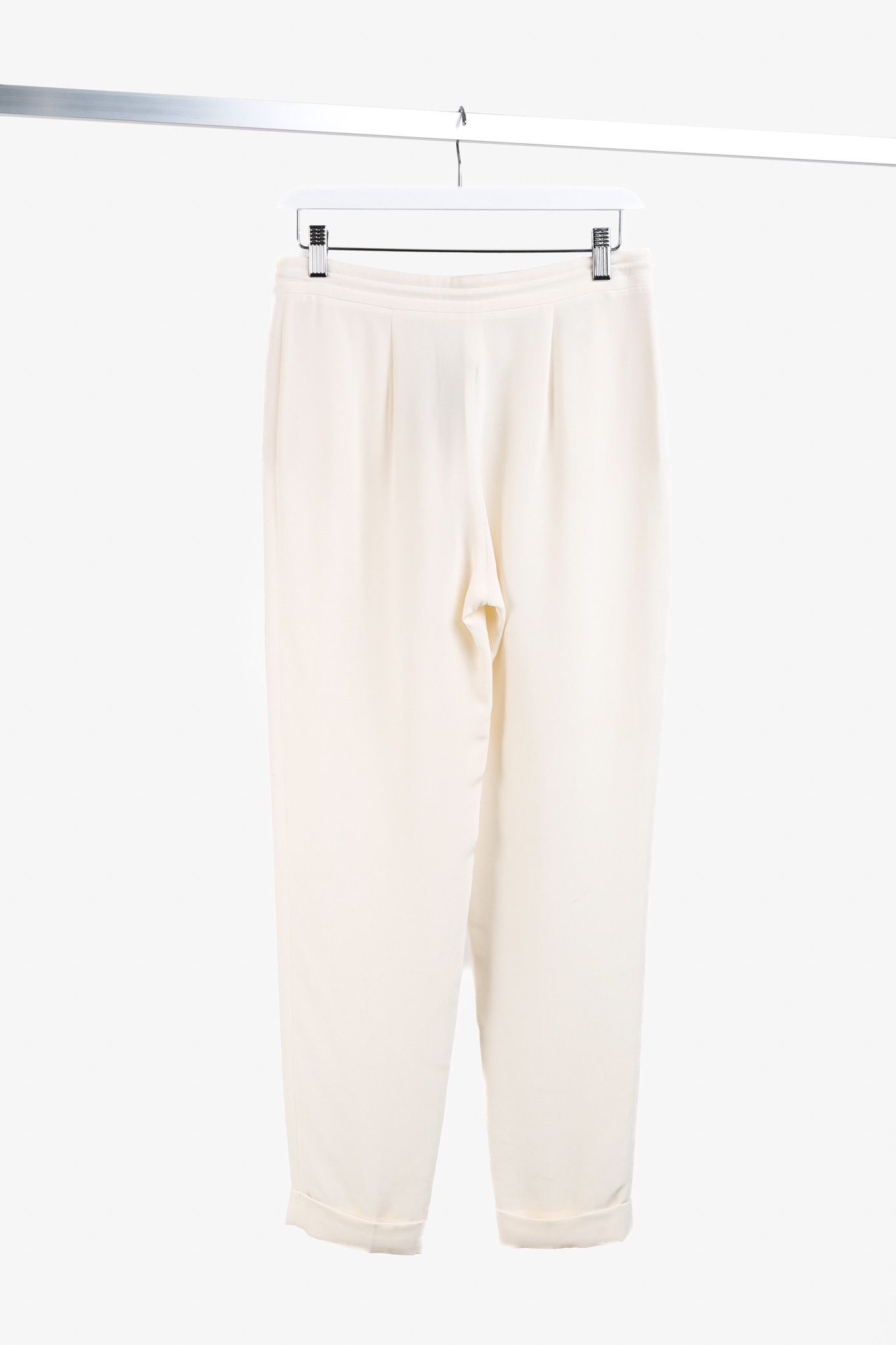 Loro Piana Loro Piana Cream Silk Crepe Drawstring Trousers Size 28" / US 6 / IT 42 - 2 Thumbnail