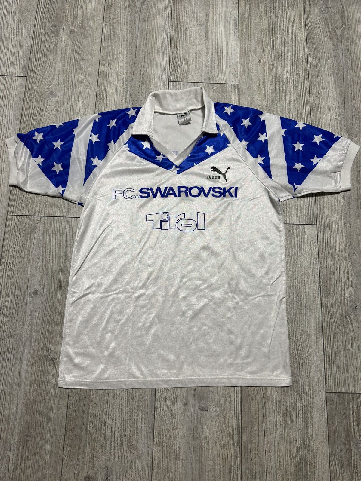 image of Tirol Swarovski 1991 1992 Football Soccer Shirt Jersey Puma in White, Men's (Size Large)