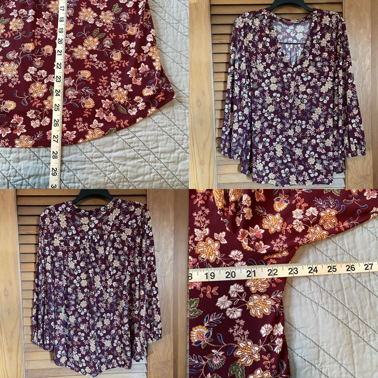 Vince Camuto Vince Camuto Blouse XL Burgundy Floral Knit Puff Sleeve Cardigan? Size XL / US 12-14 / IT 48-50 - 8 Thumbnail