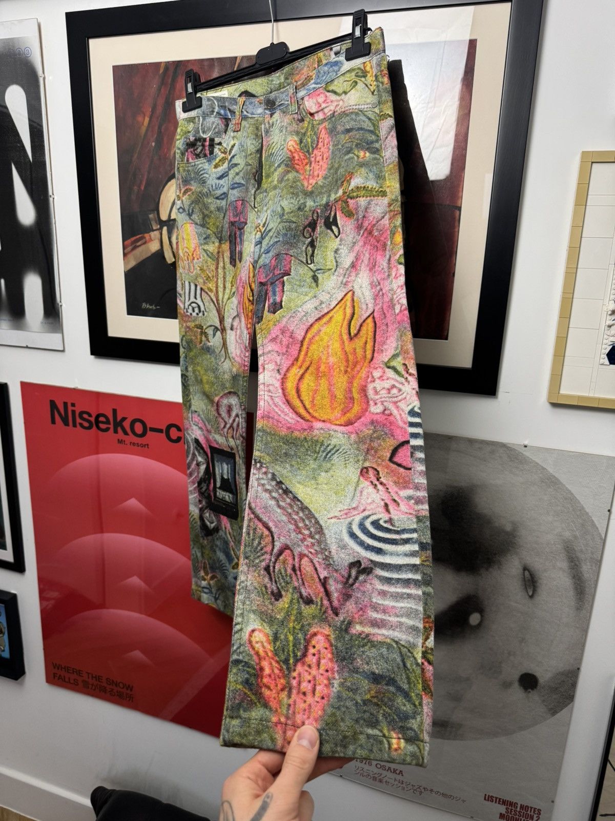Dries Van Noten AW12 Dries Van Noten Fullprint Art Multicolor Designer Pant Size US 31 - 3 Thumbnail