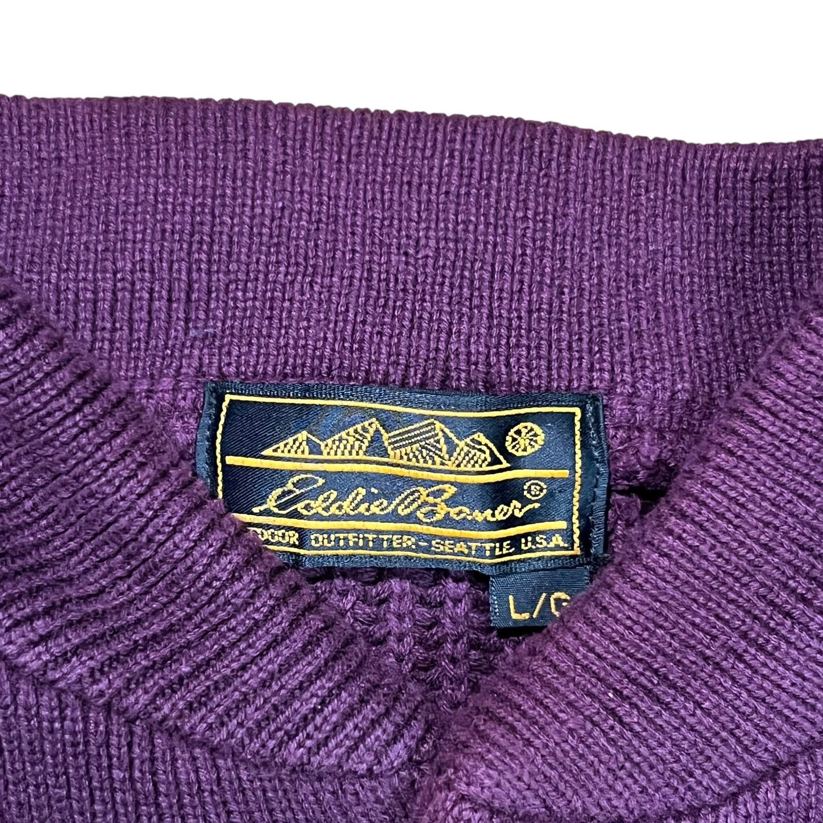 Eddie Bauer × Vintage Vintage 90s Eddie Bauer purple knit Henley sweater (L) Size US L / EU 52-54 / 3 - 5 Thumbnail