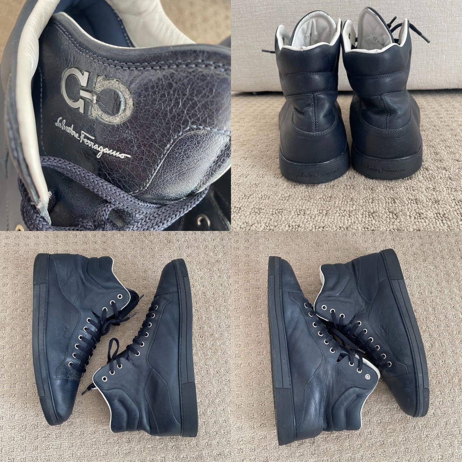 Salvatore Ferragamo Salvatore Ferragamo Stephen 2 High Top Sneaker Men 11.5 Navy Leather 34388 Size US L / EU 52-54 / 3 - 10 Thumbnail