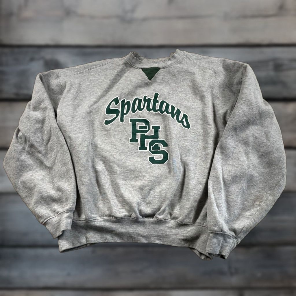 Vintage VINTAGE Michigan Pinconning High School Spartans Sweatshirt Adult XL Gray Crewneck Retro 90s College Logo Heavyweight Size US XL / EU 56 / 4 - 1 Thumbnail