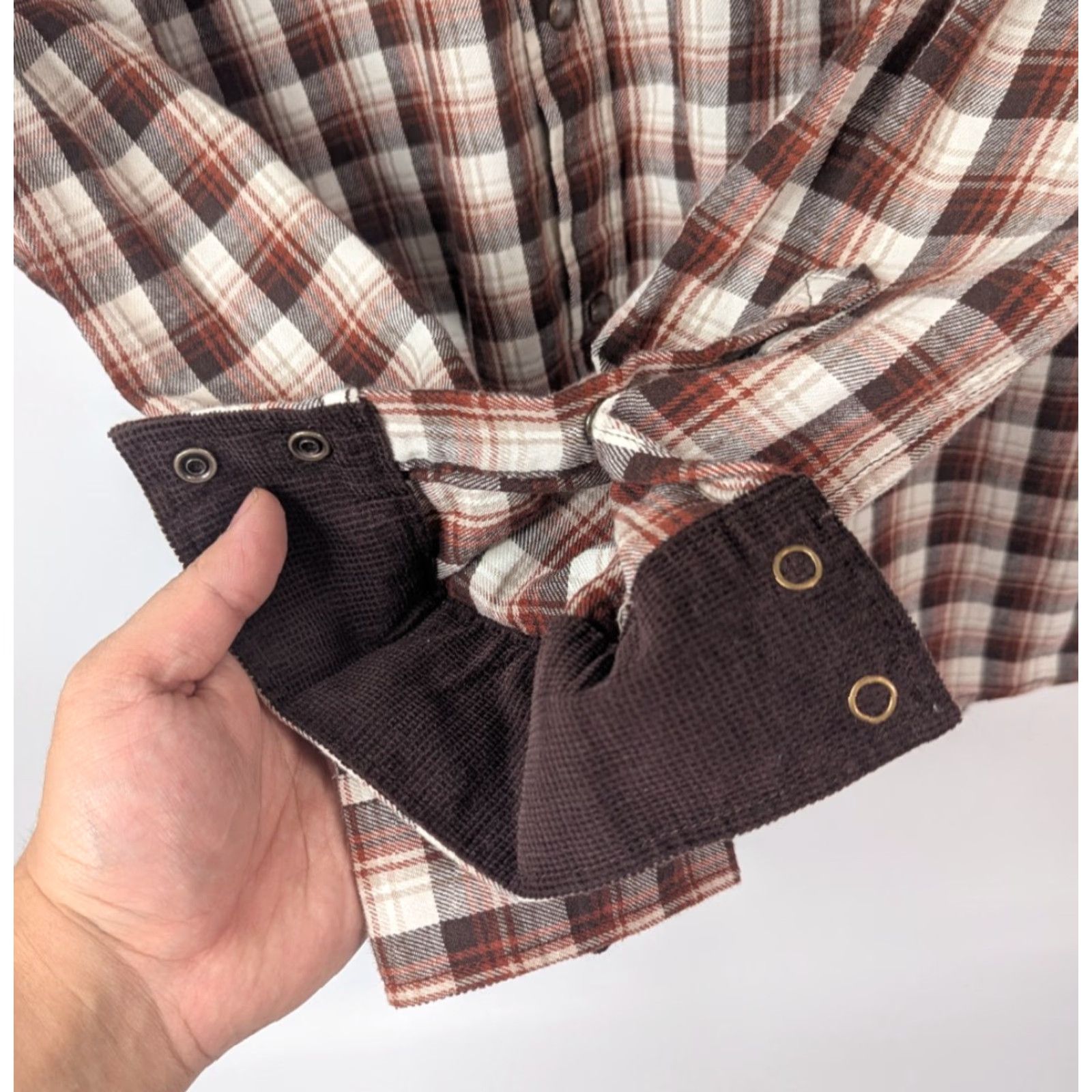 Vintage Moonshine Spirit by Brad Paisley Shirt Long Sleeve Button-Up Flannel Brown Beige Cotton Plaid Snap Pockets Cowboy Western Cowboy Mens L Size US L / EU 52-54 / 3 - 4 Thumbnail