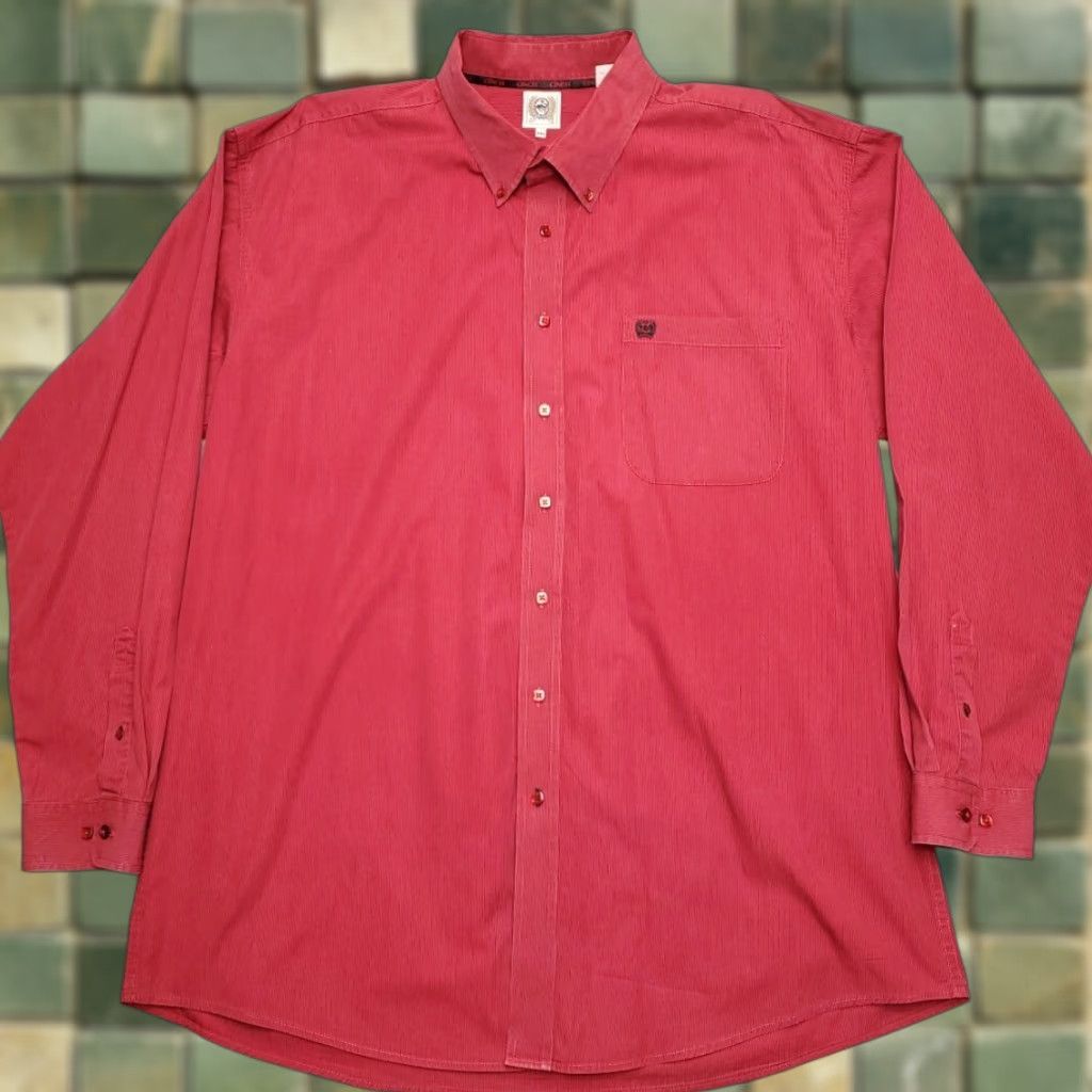 Vintage Cinch Shirt Mens XXL Ruby Red Micro Stripe Long Sleeve Western Cowboy Ranch Size US XXL / EU 58 / 5 - 1 Thumbnail