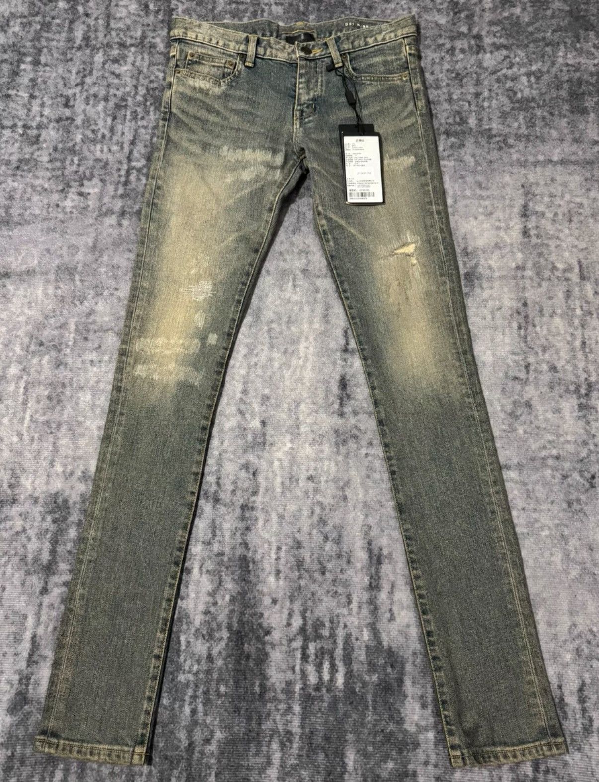 Saint Laurent Paris SLP 13FW Yellow Mud "Cat Paw" Brushed Distressed Denim Jeans Size US 27 - 1 Thumbnail