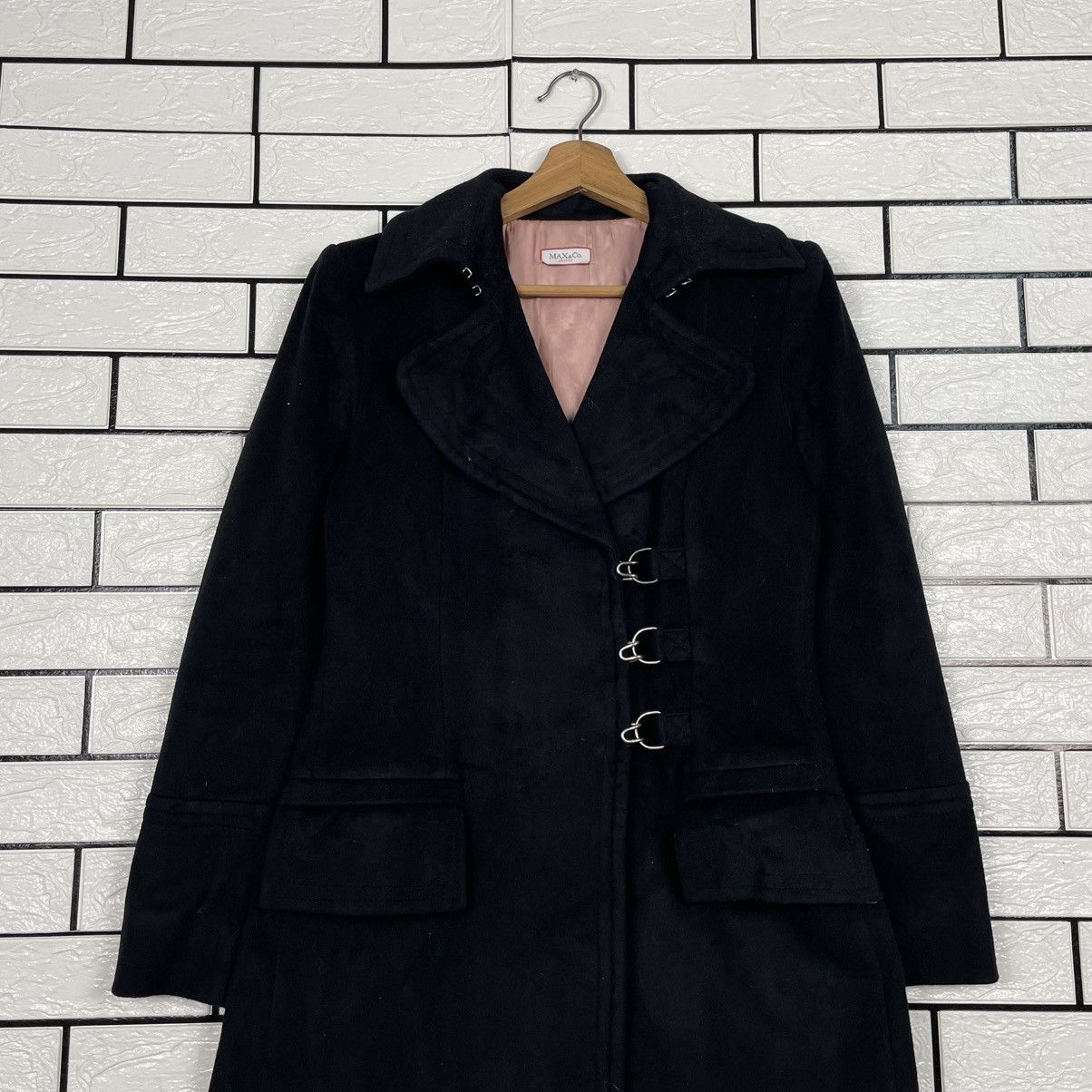 MAX&Co. Max & Co Women Black Overcoat Made In Italy Size S / US 4 / IT 40 - 3 Thumbnail